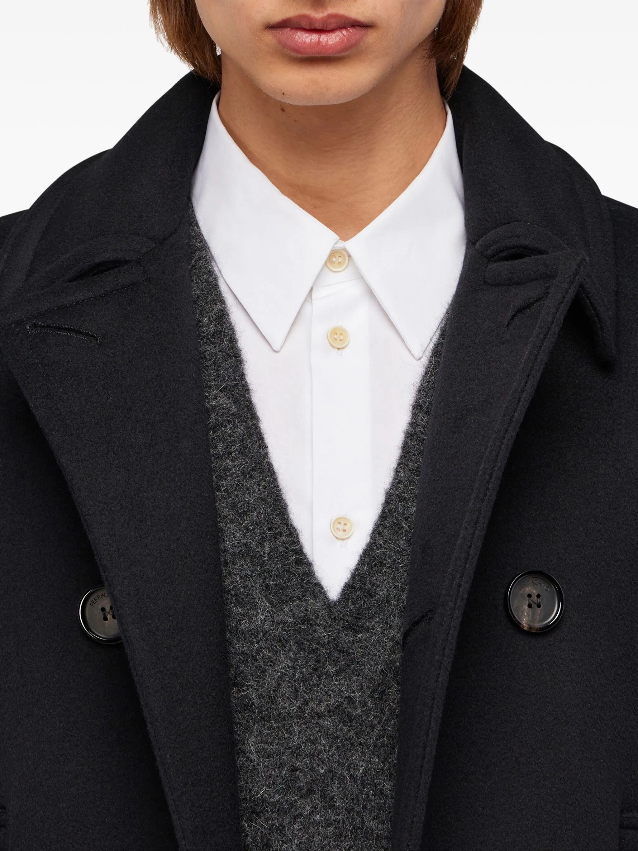 Salvatore Ferragamo o1s1rm0226 Virgin Wool-blend Peacoat in Black Size US M / EU 48-50 / 2 - 6 Thumbnail