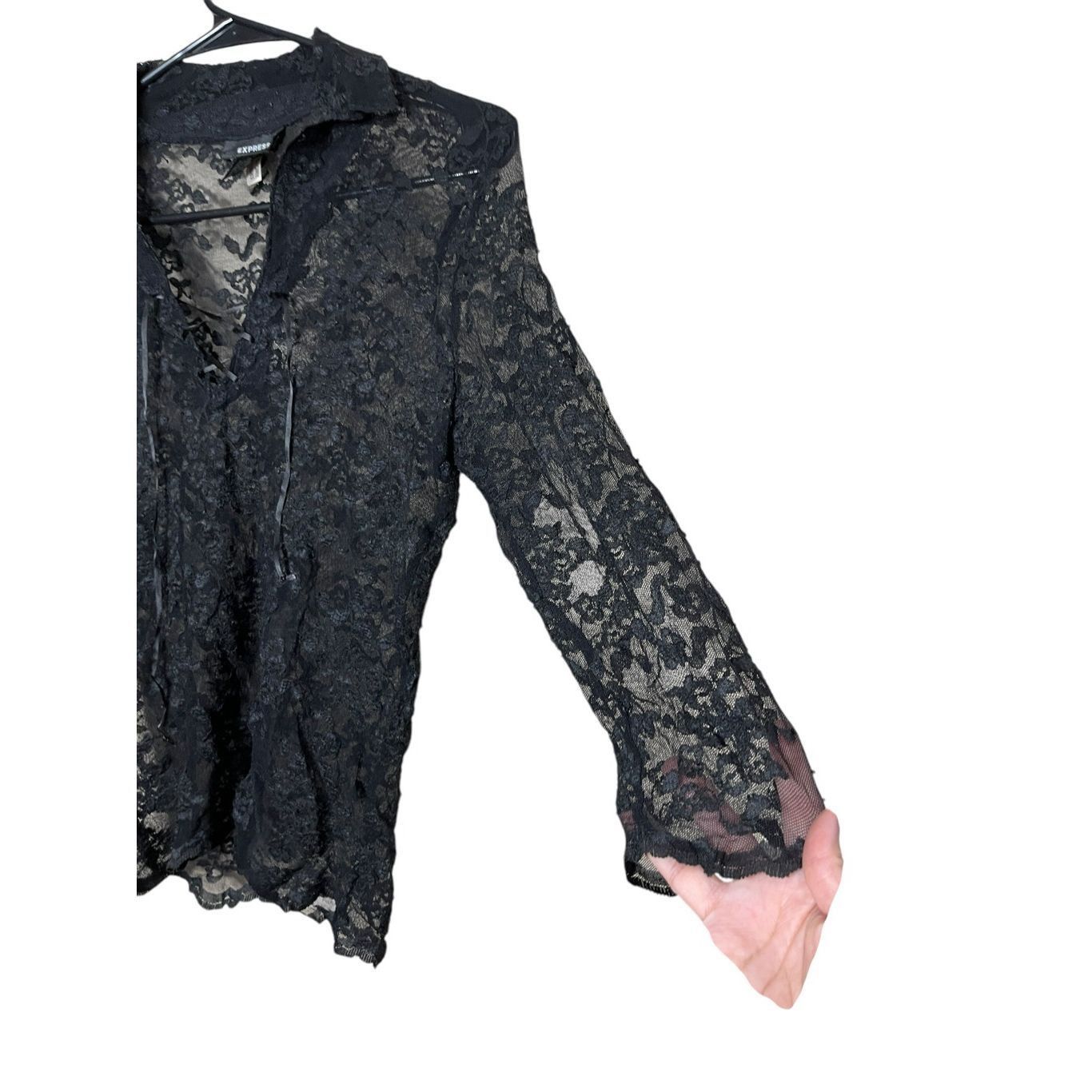 Express Express Y2K Black Lace Sheer Lace Up Top Size M Size M / US 6-8 / IT 42-44 - 5 Thumbnail