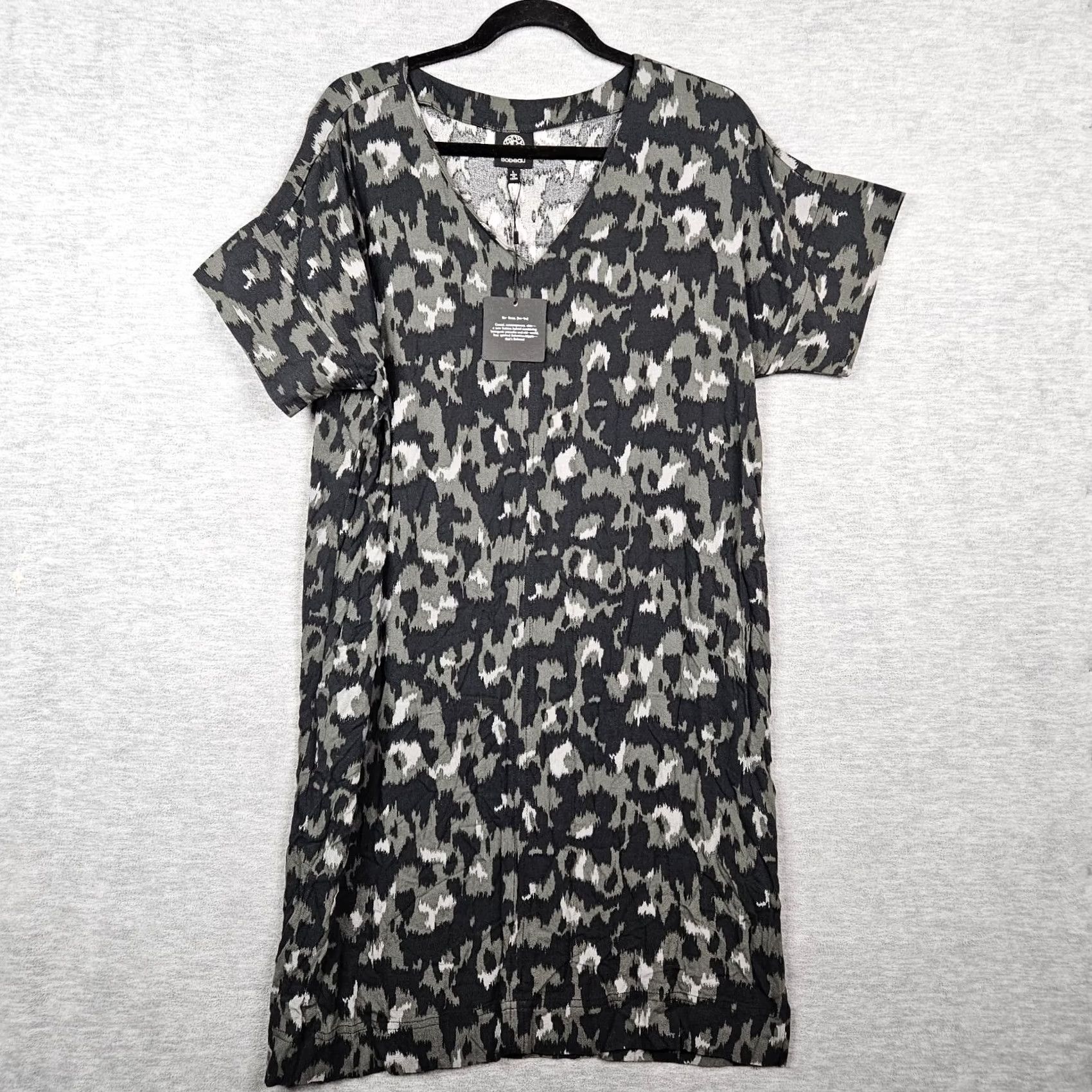 Vintage Bobeau Leopard Print V-Neck Shift Dress L Women Short Sleeve Gray Black Pattern Animal Print Size 36" / US 14 / IT 50 - 2 Thumbnail