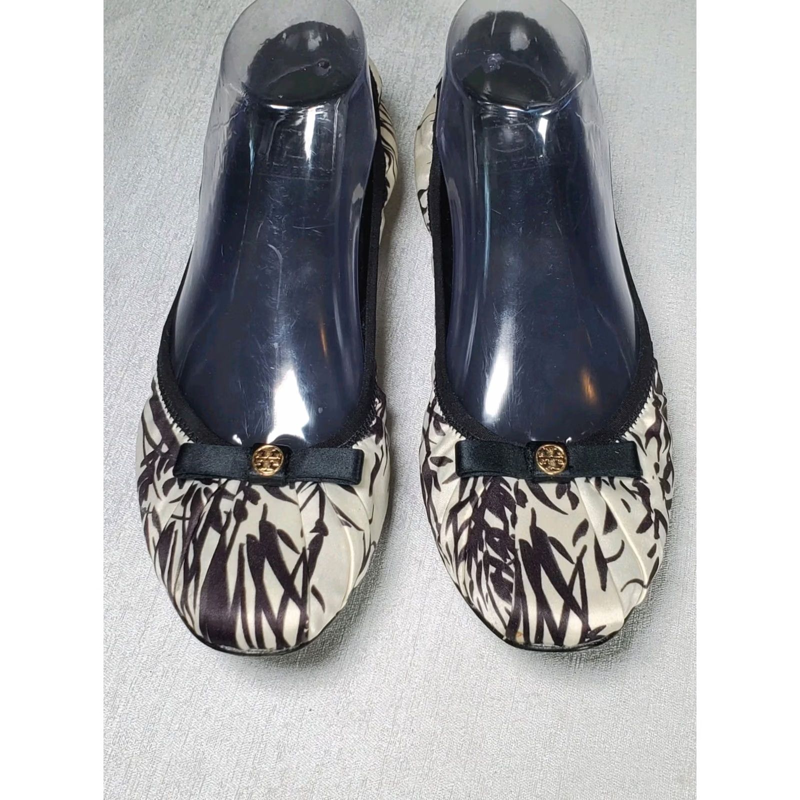 Tory Burch Tory Burch Ally Ballet Printed Matte Satin Clancy Black 41128622 Flat US 10 M Women's Size US 10 / IT 40 - 7 Thumbnail
