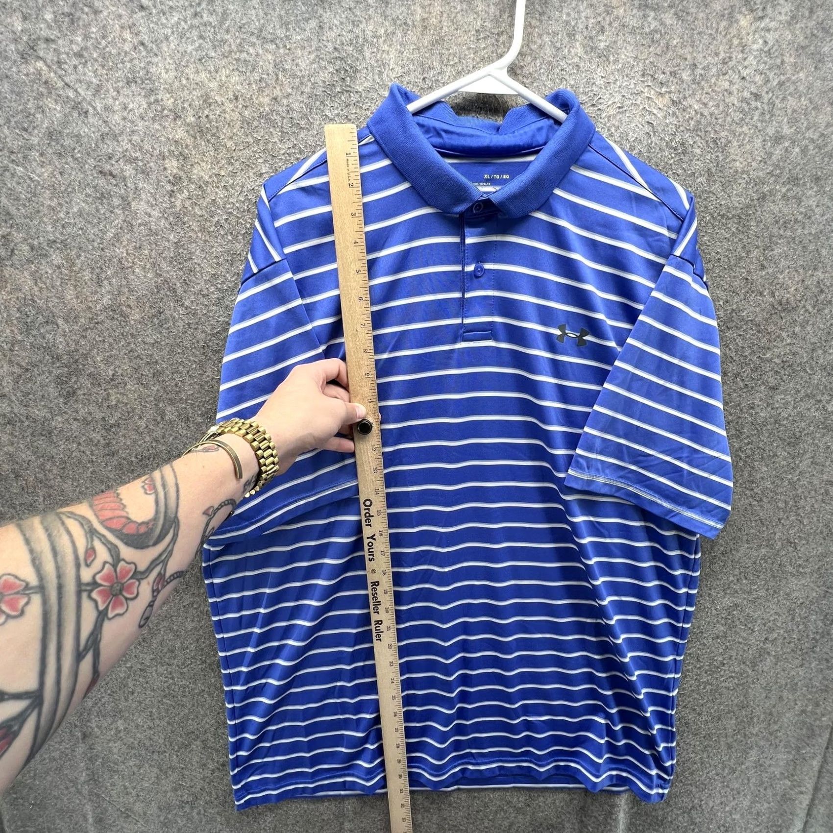 Under Armour Under Armour HeatGear Polo Shirt Mens XL Blue Stripe Short Sleeve Golf Performance Stretch Shirt Size US XL / EU 56 / 4 - 4 Thumbnail