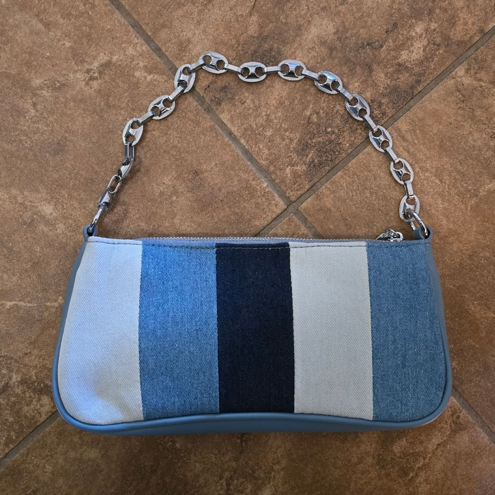Other Denim Colorblocked Baguette Handbag Size ONE SIZE - 1 Thumbnail