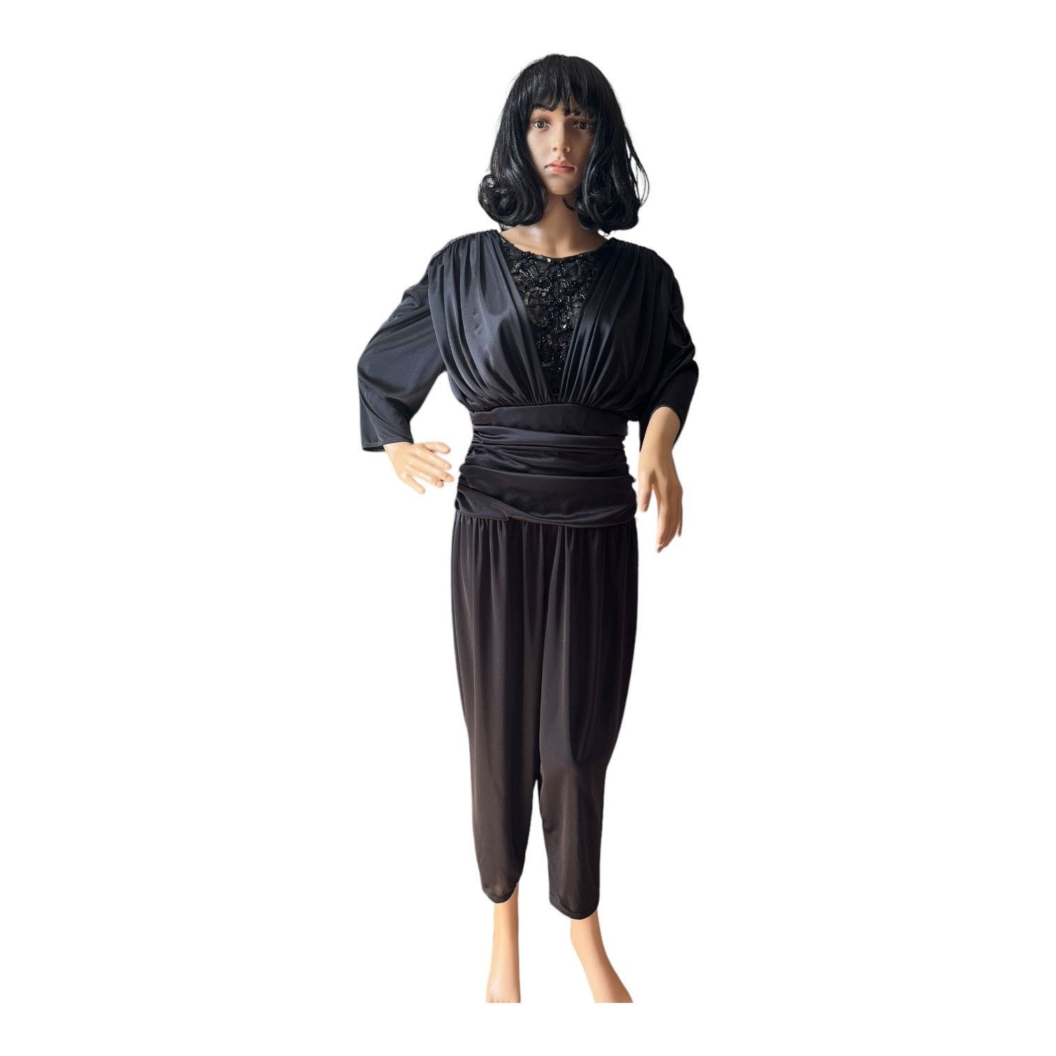 Vintage American VTG Abby Kent Black Beaded Jumpsuit small to medium Size 30" / US 8 / IT 44 - 2 Thumbnail