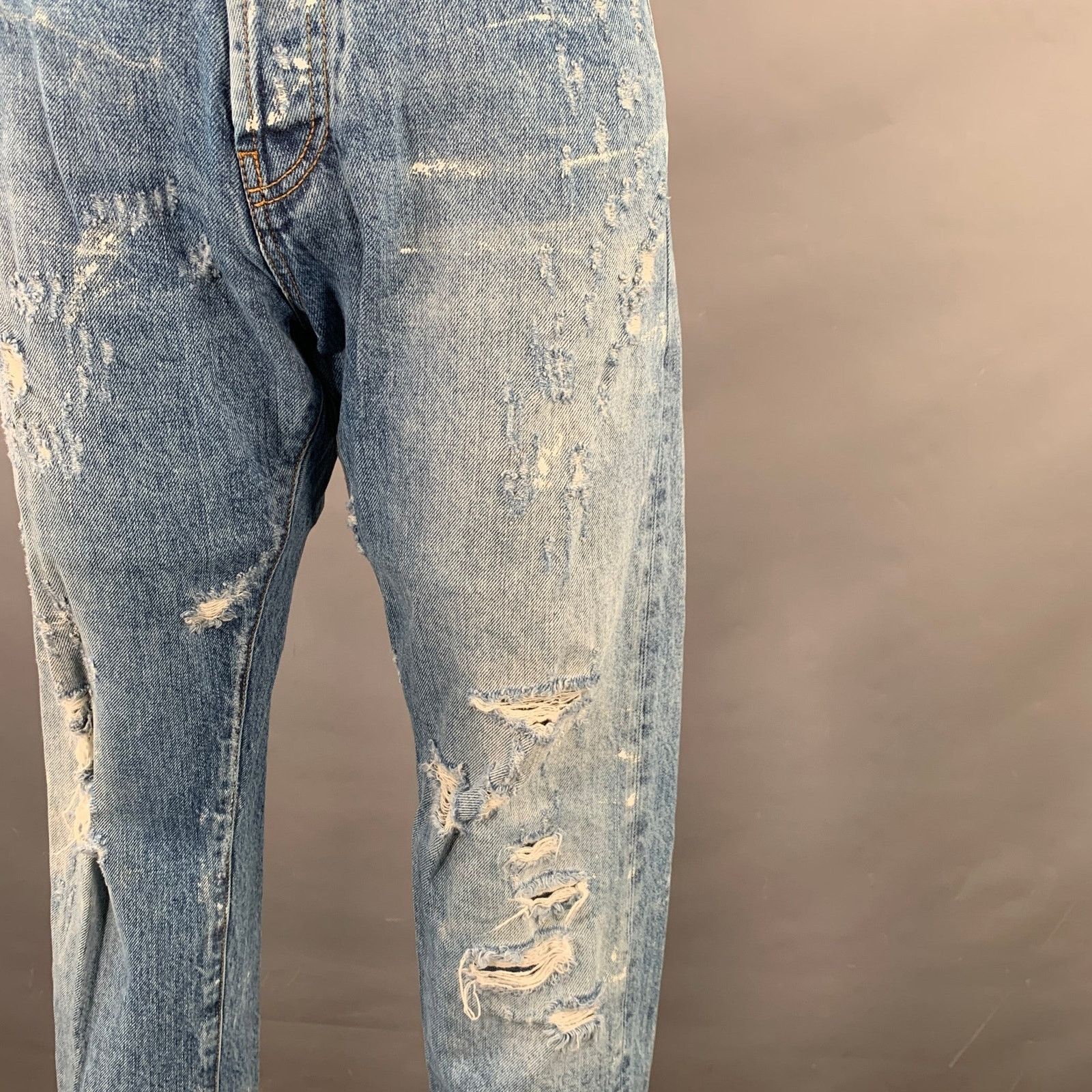 Prps PRPS Size 28 El Camino Blue Cotton Distressed Tapered Jeans Size 28" / US 6 / IT 42 - 2 Thumbnail