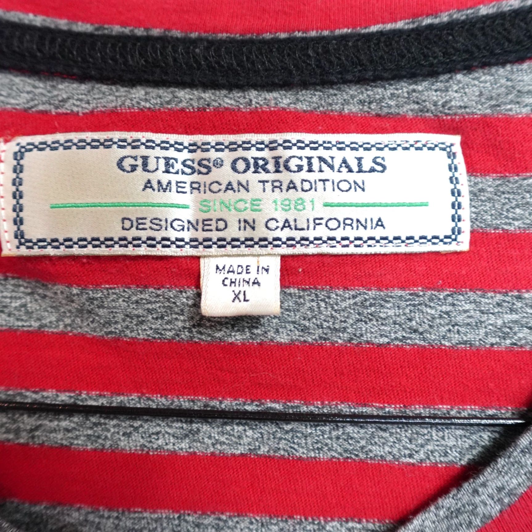 Guess GUESS Shirt XL Red Striped Embroidered Crew Neck Retro T-Shirt Men Size US XL / EU 56 / 4 - 3 Thumbnail