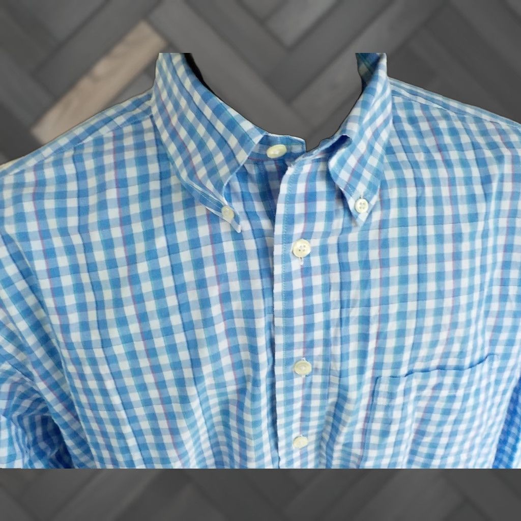 Brooks Brothers BROOKS BROTHERS 346 Cotton Button-Down Shirt Blue/White Checkered SZ L Mens Shirt Size US L / EU 52-54 / 3 - 1 Thumbnail
