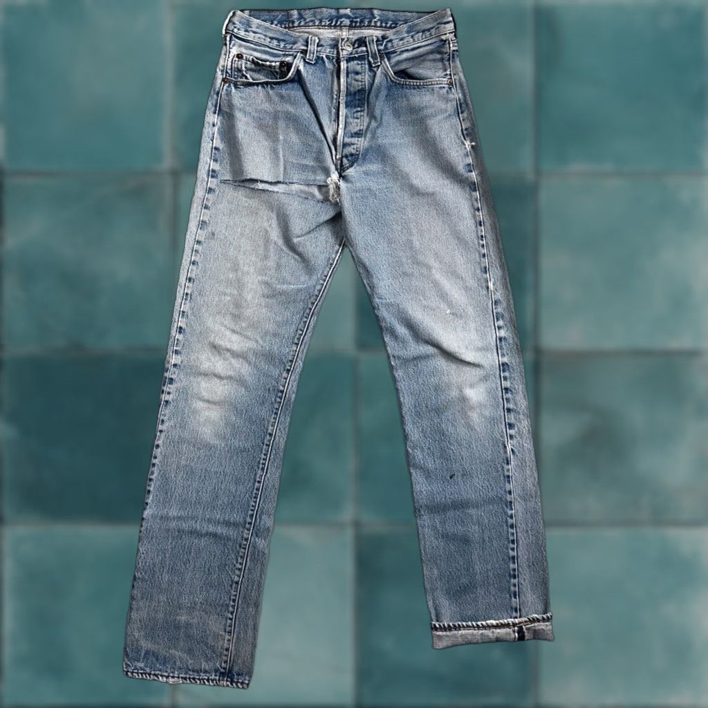 Levi's VINTAGE Levi's 501XX Jeans - 80s USA Selvedge Thrashed Distressed Light Blue Denim 30x33 Boys? Mens? Not sure. Size US 30 / EU 46 - 1 Thumbnail
