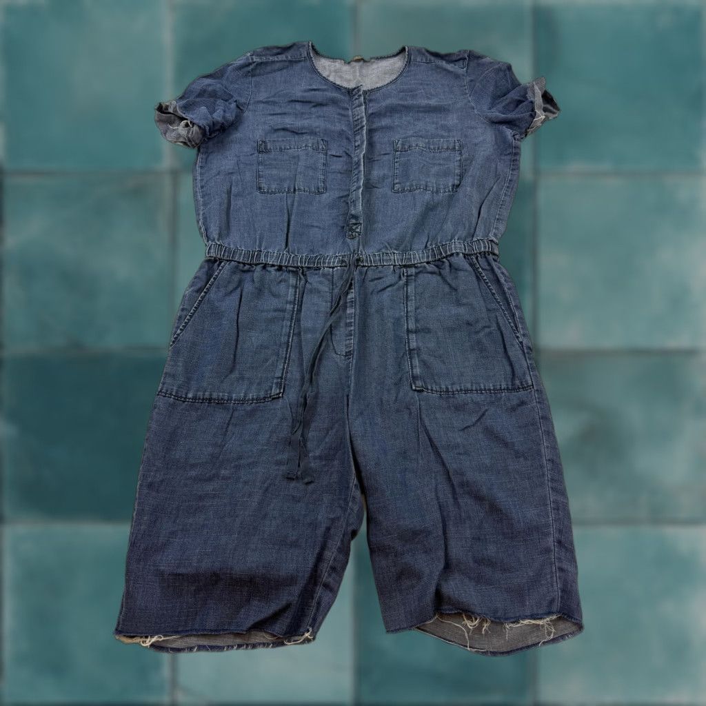Loft LOFT Romper Womens Large Blue Chambray Short Sleeve Elastic Waist Pockets Casual Size 36" / US 14 / IT 50 - 1 Thumbnail