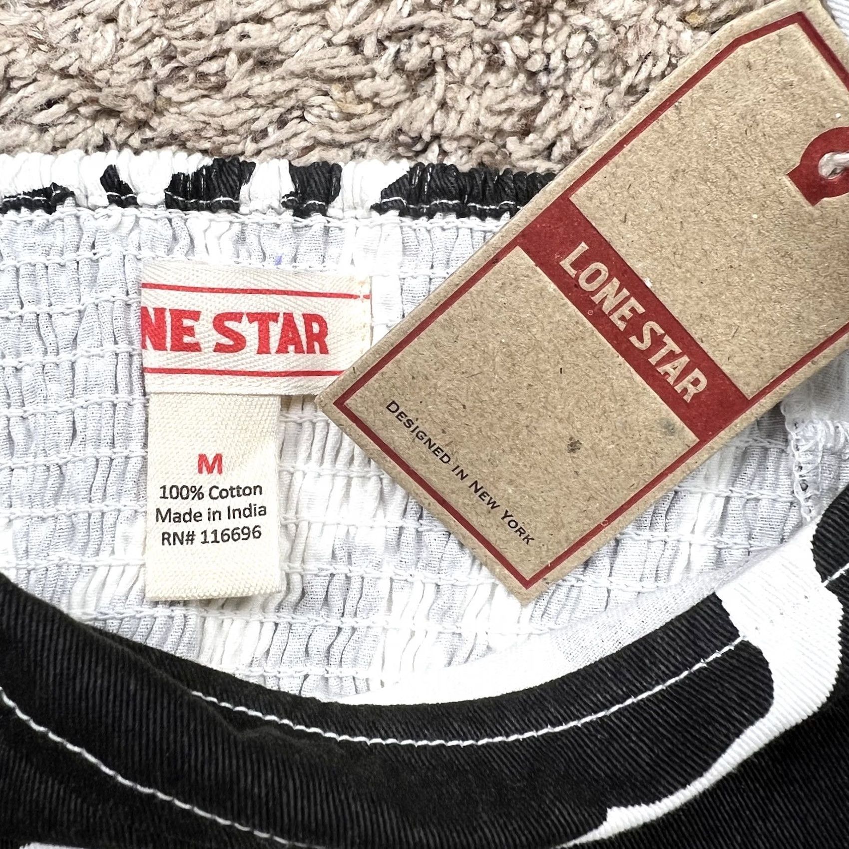 Denime Lone Star Cow Print Corset Structured Denim Crop Top Womens Medium Shirt Sleeveless Cropped Western Cowboy Cowgirl Slim Regular Black Cap Sleeve? Size M / US 6-8 / IT 42-44 - 2 Thumbnail