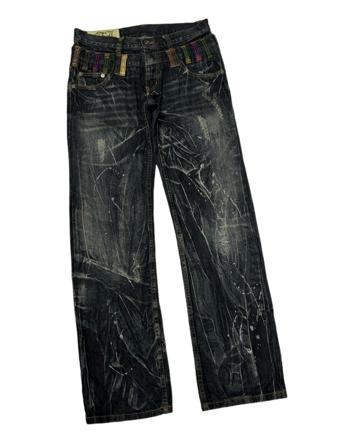 If Six Was Nine 🔥DOUBLE WAIST DENIM ANTFUL DISTRESSED DENIM BAGGY JEANS Size US 33 - 4 Thumbnail