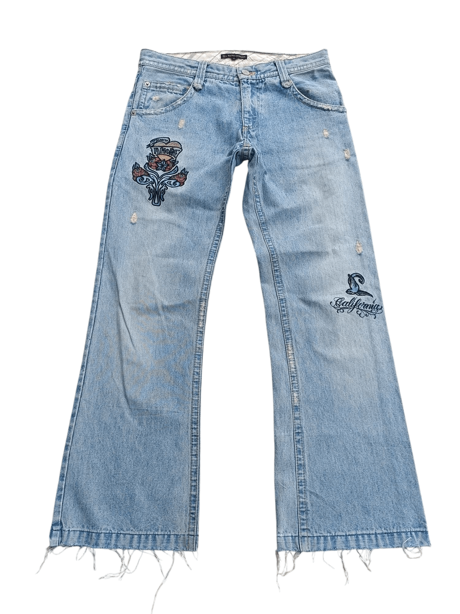 Japanese Brand × Vintage VTG FLARED Japanese Brand Distressed Embroidery Denim E222 Size US 31 - 3 Thumbnail