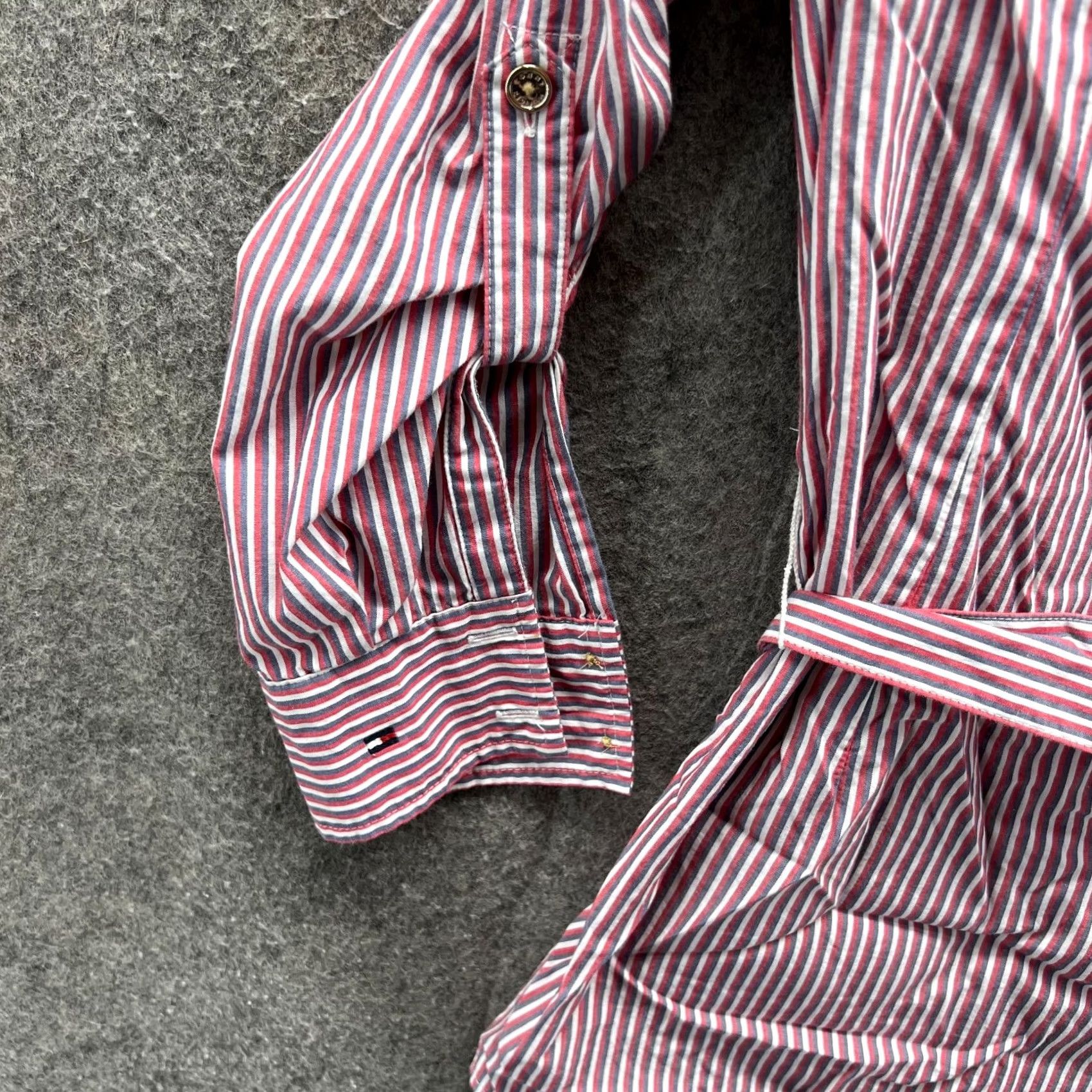 Tommy Hilfiger Tommy Hilfiger Shirt Dress Womens Small Red Striped Button Down Belted A Line Size S / US 4 / IT 40 - 6 Thumbnail
