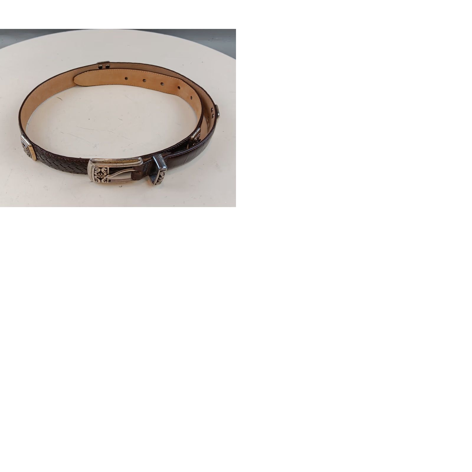Brighton BRIGHTON Belt Women's Large Brown Leather Conchos Braided Western Silver Buckle Size ONE SIZE - 9 Thumbnail