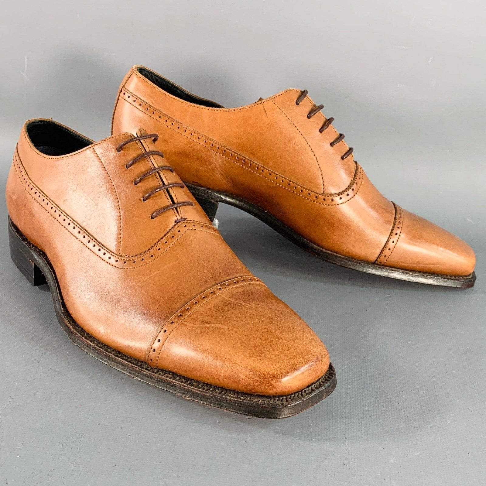 Paul Smith Size 8 Tan Perforated Leather Oxford Cap Toe Lace-Up Shoes Size US 8 / EU 41 - 1 Thumbnail