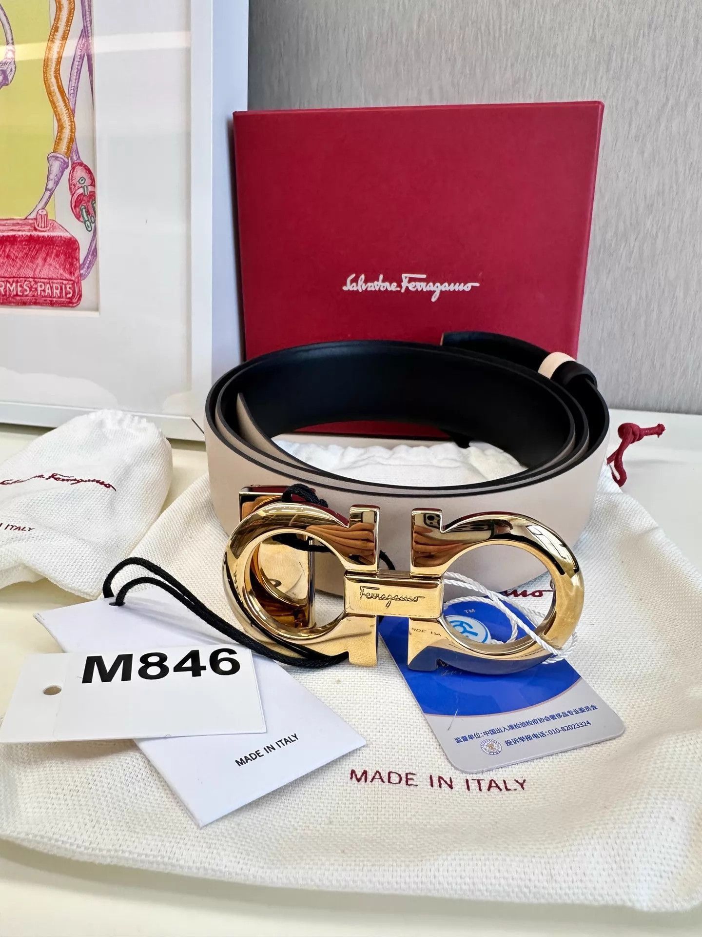 Salvatore Ferragamo Multi-Color Leather Belt with Gold Buckle Size ONE SIZE - 1 Thumbnail