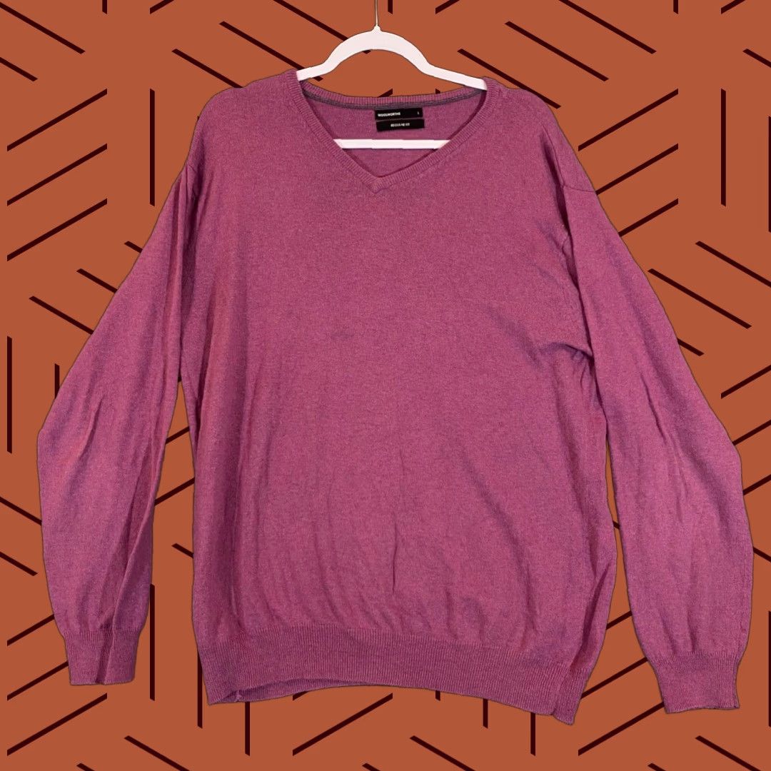 Vintage VINTAGE? No — Actually: WOOLWORTHS Sweater Mens Large Cashmere Blend Fuchsia Long Sleeve V-Neck Size US L / EU 52-54 / 3 - 1 Thumbnail