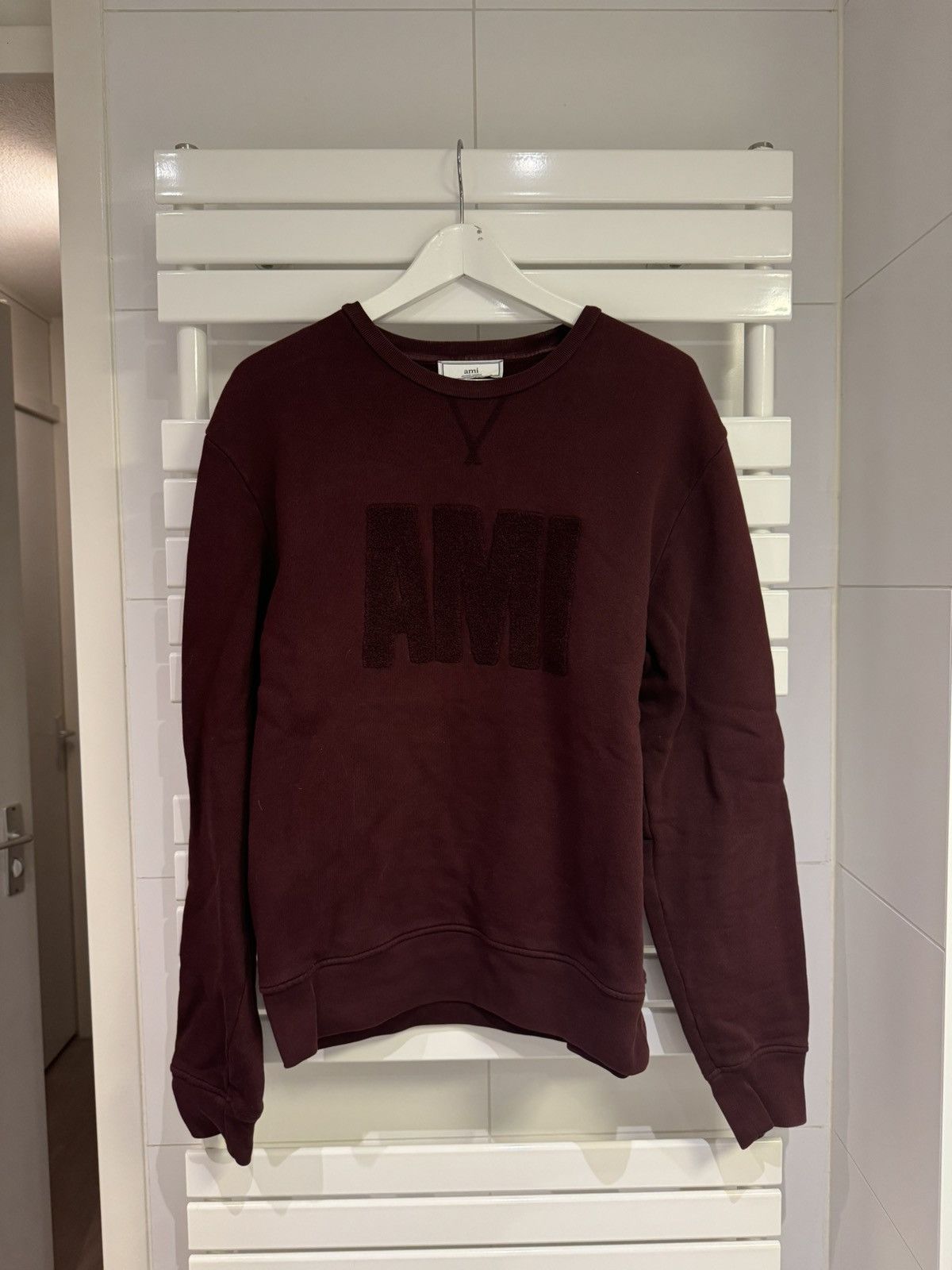 AMI AMI Paris Burgundy Crewneck w textured logo Size US M / EU 48-50 / 2 - 1 Thumbnail