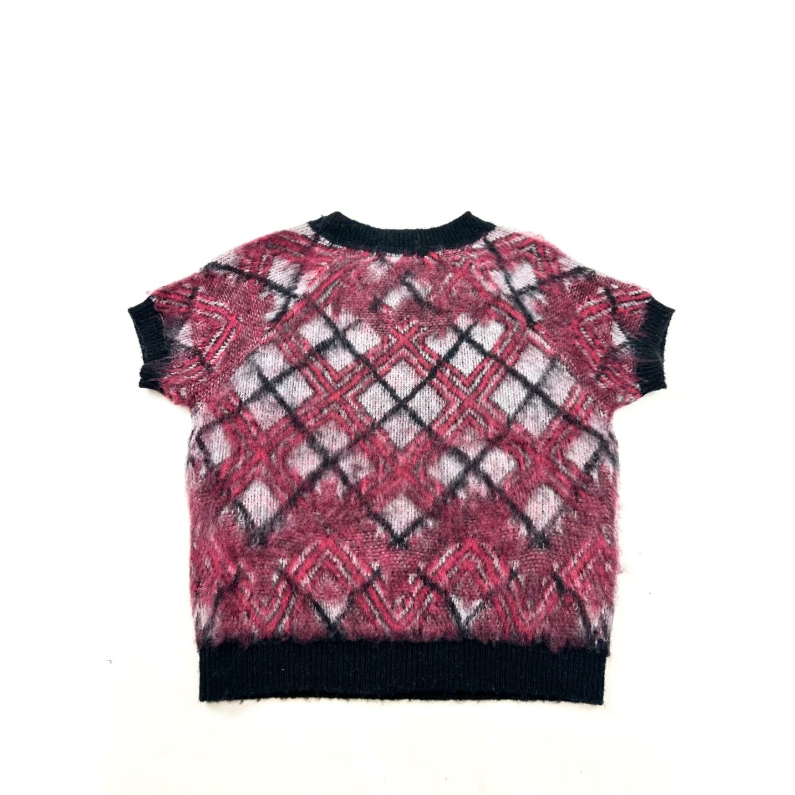 Vintage Pilcro Sweater Womens Small Pink Black Acrylic Short Sleeve Lattice Bethesda Row Size S / US 4 / IT 40 - 2 Thumbnail