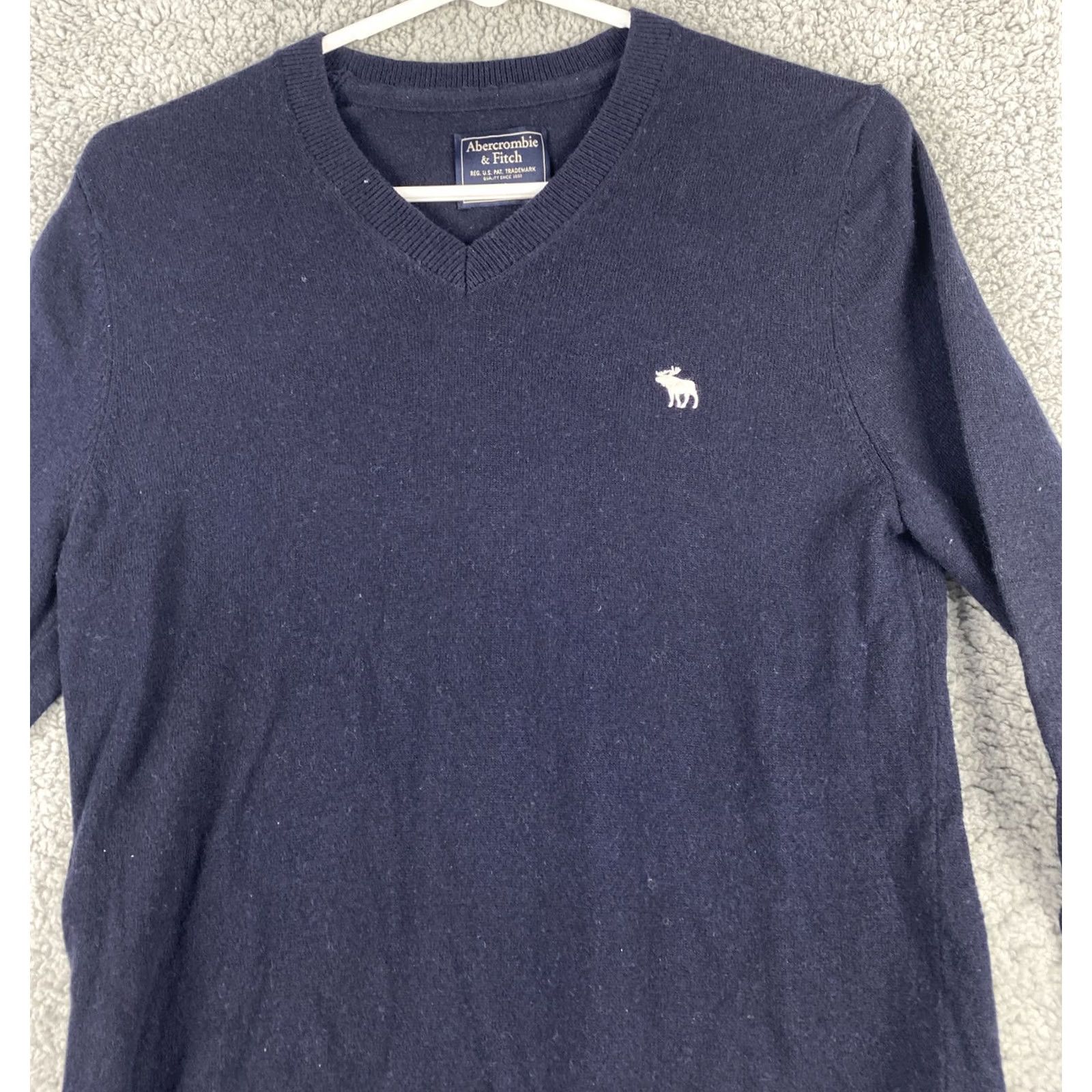Abercrombie & Fitch Abercrombie & Fitch Sweater Mens XS V-Neck Navy Blue Wool-Acrylic Blend Size US XS / EU 42 / 0 - 2 Thumbnail