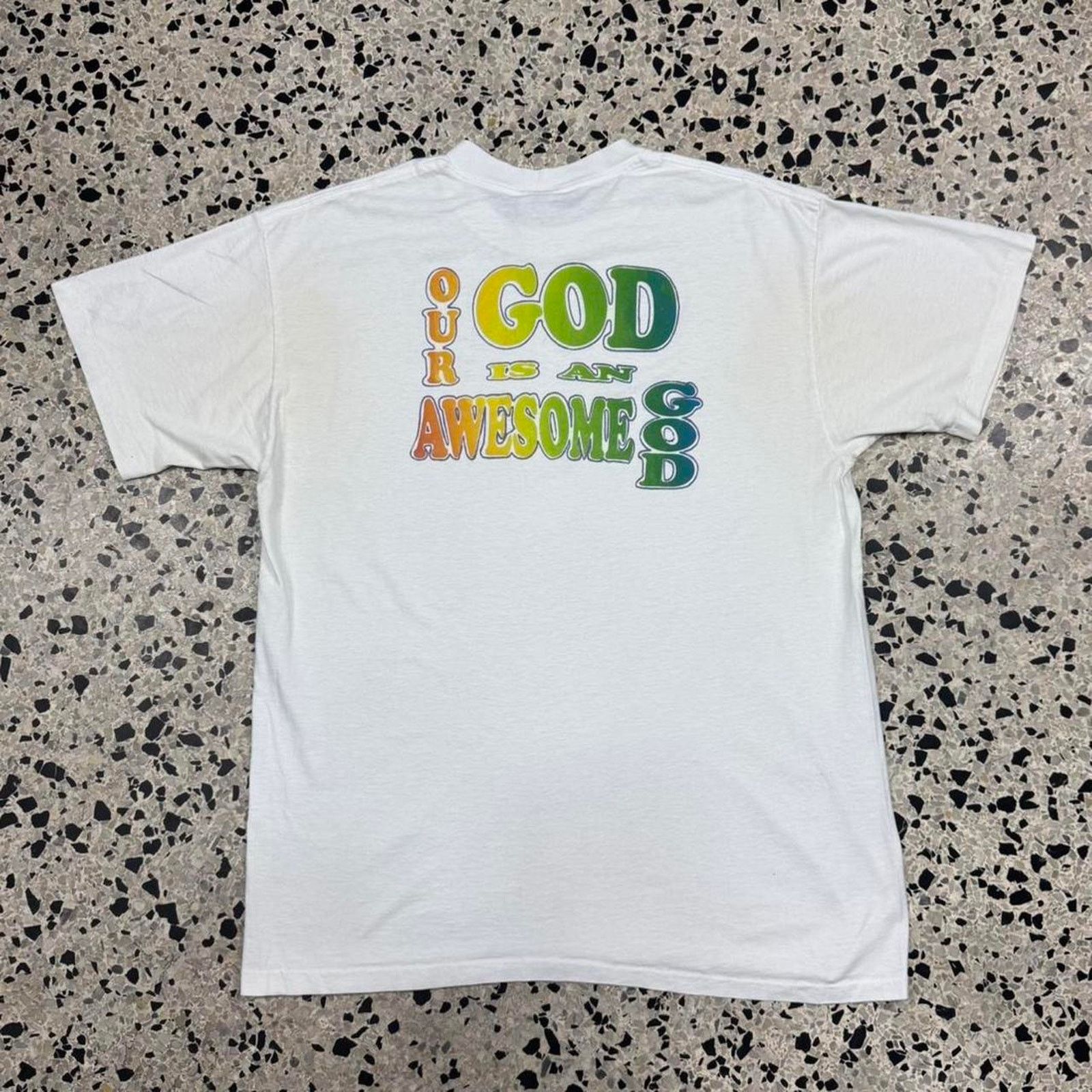 Fruit Of The Loom × Vintage VINTAGE 90S SINGLE STITCH OUR GOD IS AN AWESOME GOD TEE: Size US XL / EU 56 / 4 - 1 Thumbnail