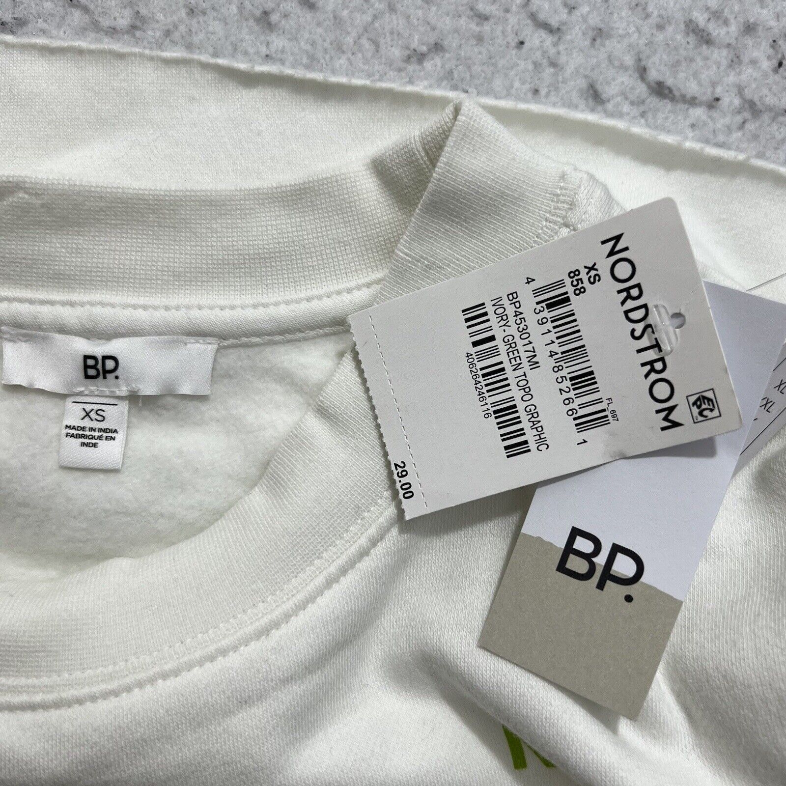 Nordstrom BP Cropped Crewneck Fleece Sweatshirt Ivory Self Discovery Size XS / US 0-2 / IT 36-38 - 5 Thumbnail