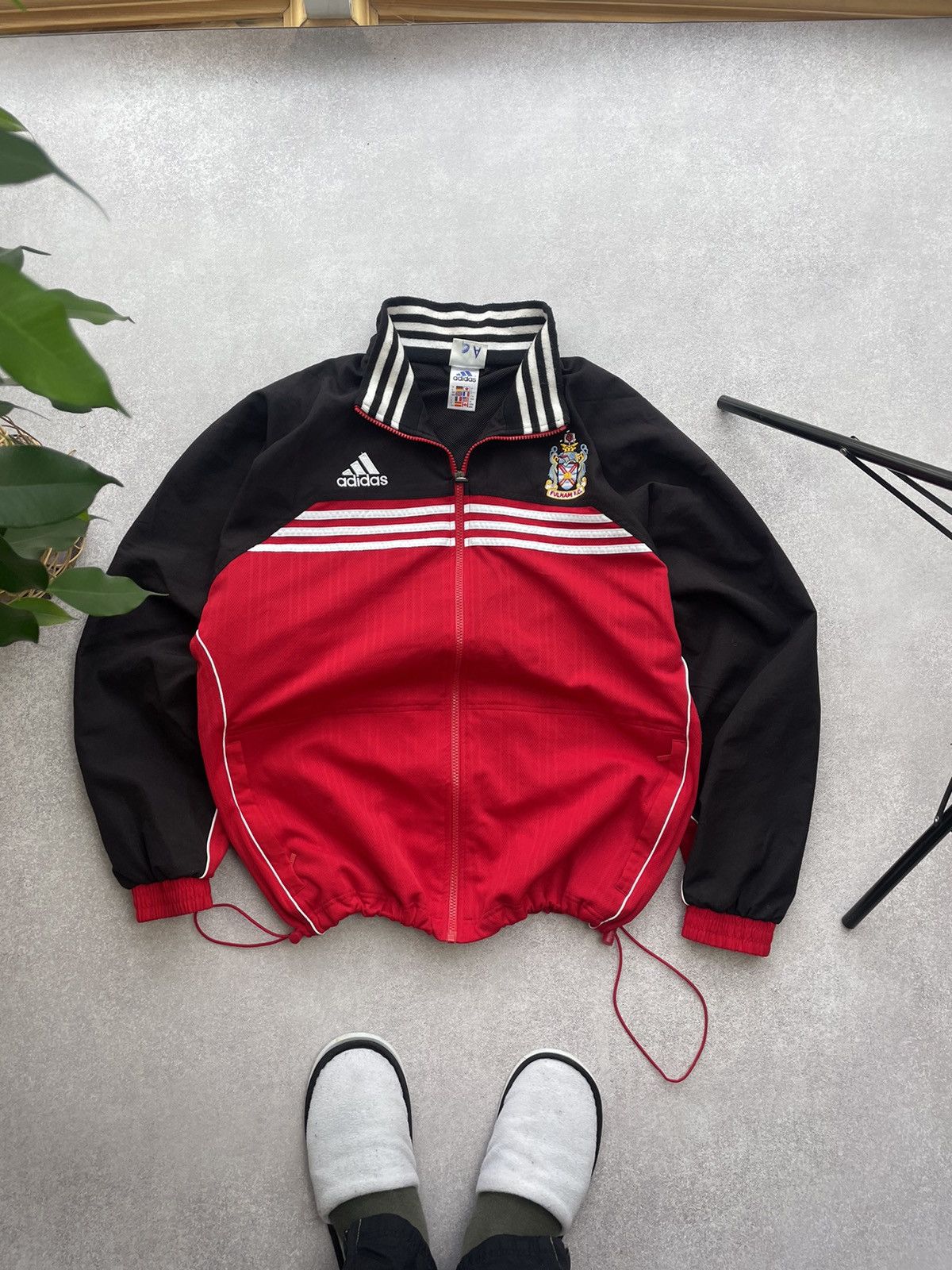 Pre-owned Adidas X Soccer Jersey Vintage Adidas Fulham F.c Track Football Jacket In Black Red