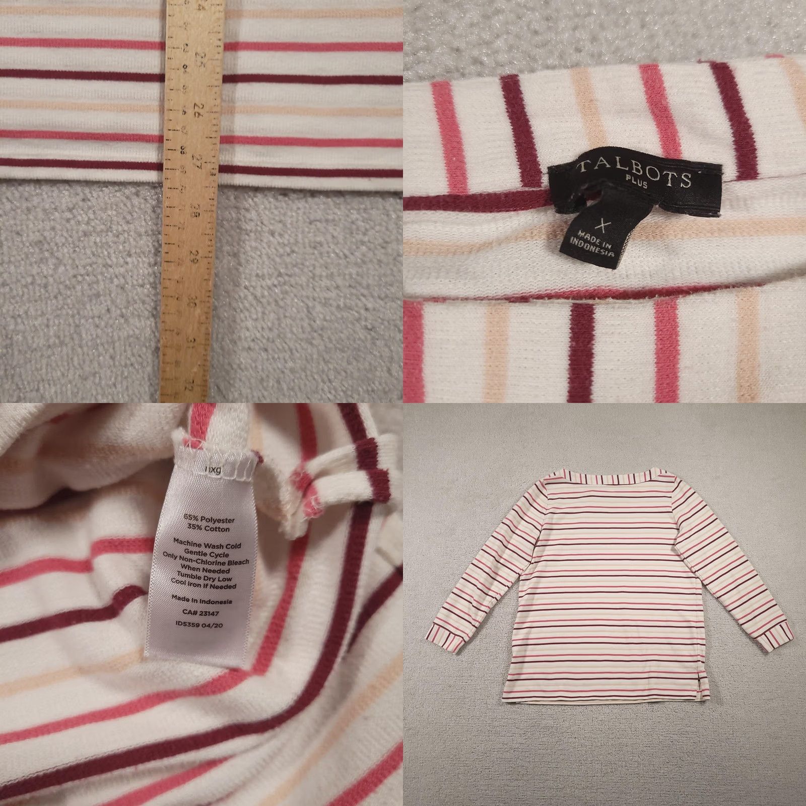 Talbots Talbots Plus Shirt Womens 14W White Pink Red Striped Boatneck Long Sleeve Size XL / US 12-14 / IT 48-50 - 8 Thumbnail