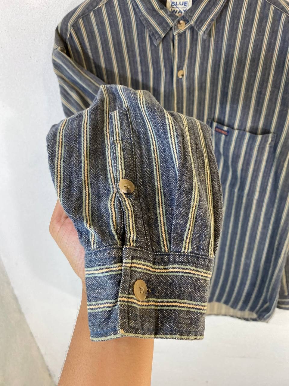 Japanese Brand vintage blue way hickory stripe shirt nice design Size US L / EU 52-54 / 3 - 4 Thumbnail
