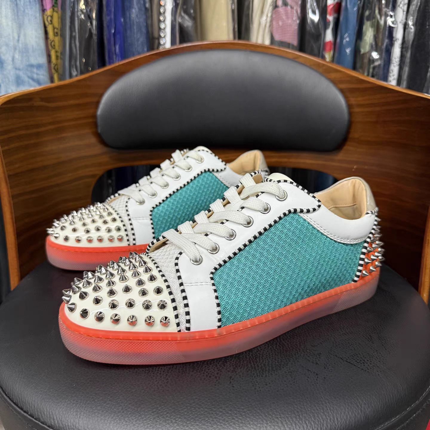 Christian Louboutin Christian Louboutin Colorblock Studded Red-Sole Sneakers K15 Size US 7.5 / EU 40-41 - 1 Thumbnail