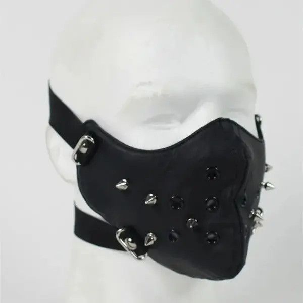 Jewelry Punk Rivet PU Leather Adjustable Face Mask Size ONE SIZE - 1 Thumbnail