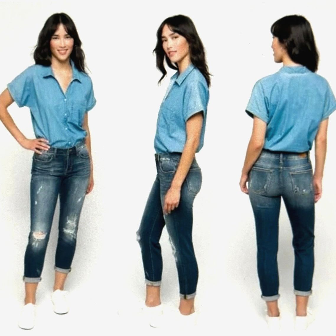 Judy Blue Judy Blue Adelene Mid Rise Cuffed Jeans Dark Blue 29 Size 29" - 18 Thumbnail