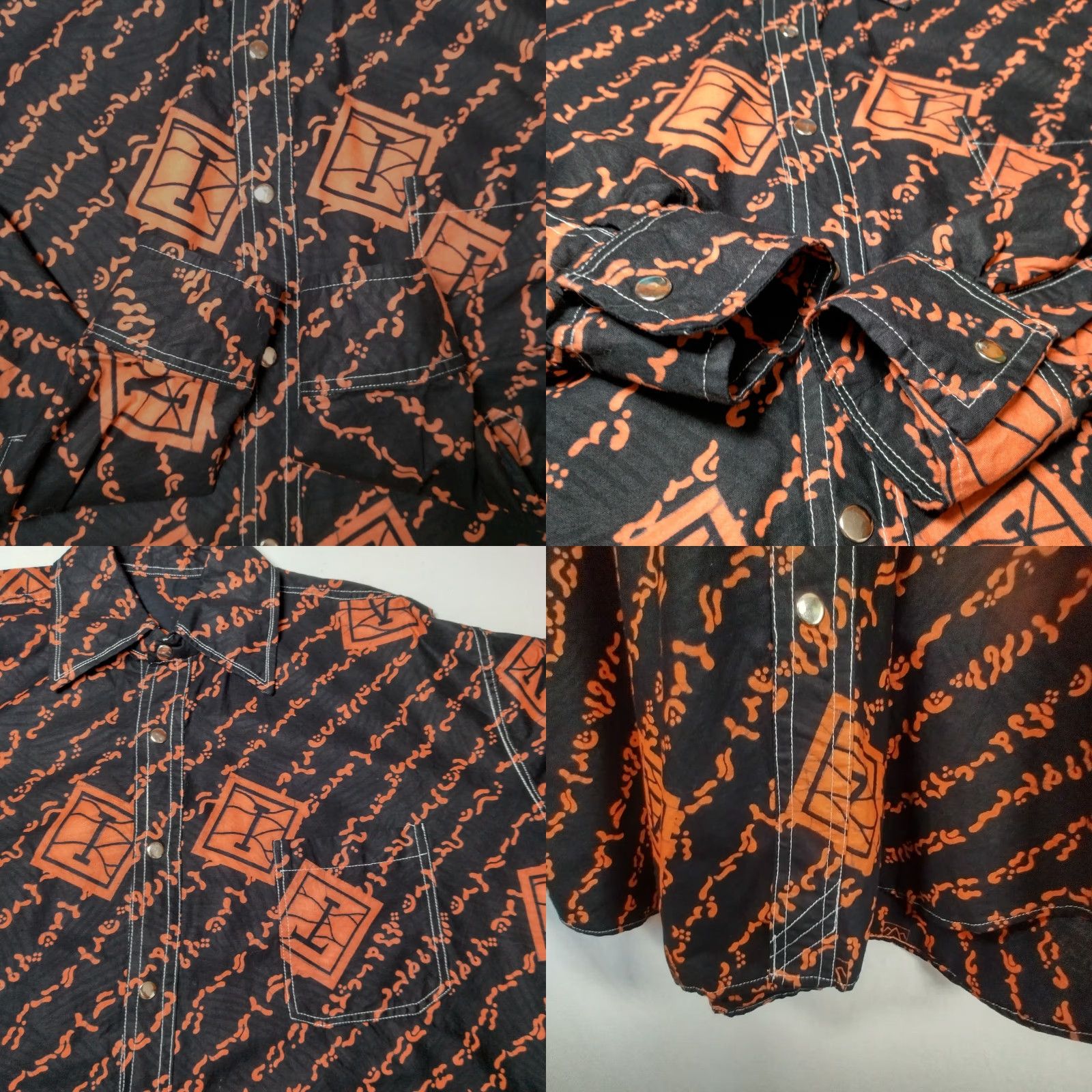 MadeMe Homemade African Tribal Print Shirt Men XL Black Orange Long Sleeve Snap Collar Shirts Button-Up Size US XL / EU 56 / 4 - 8 Thumbnail