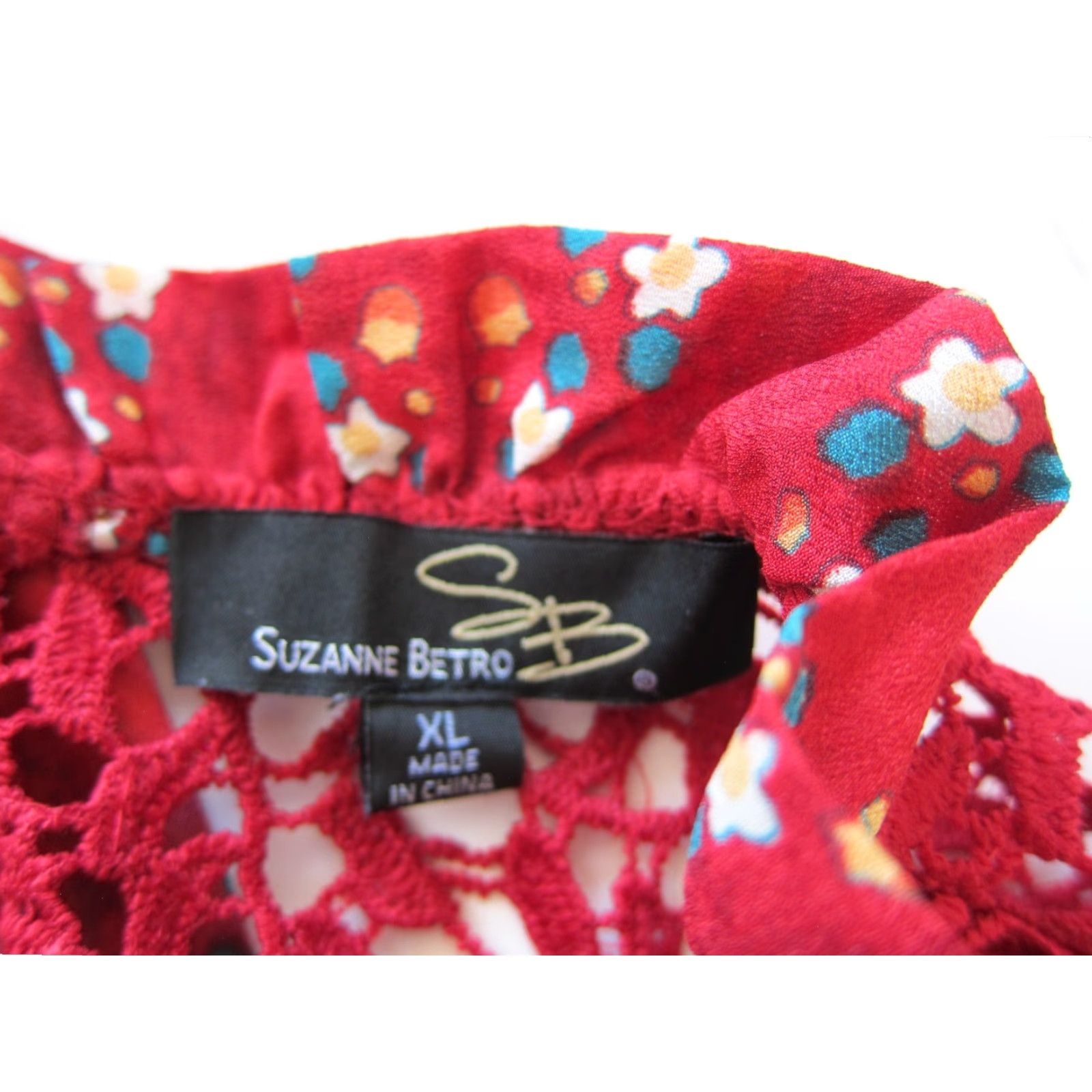 Vintage Suzanne Betro Red Floral Bird High Neck Long Sleeve Ruffle Blouse XL Women’s Blouse Size XL / US 12-14 / IT 48-50 - 4 Thumbnail