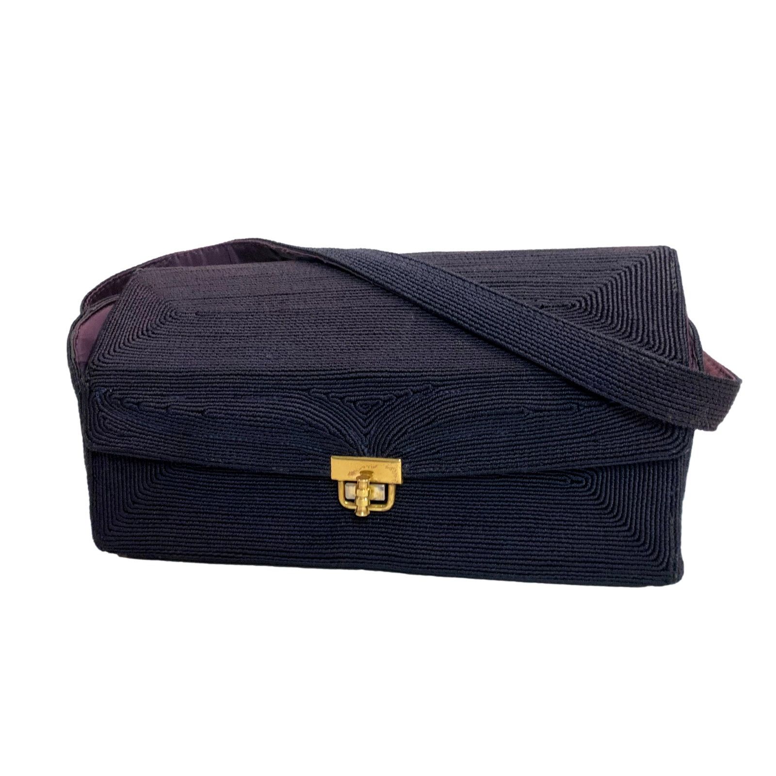 40S Dark Blue Corde Box Bag W Gold Clasp & Feet, Women's