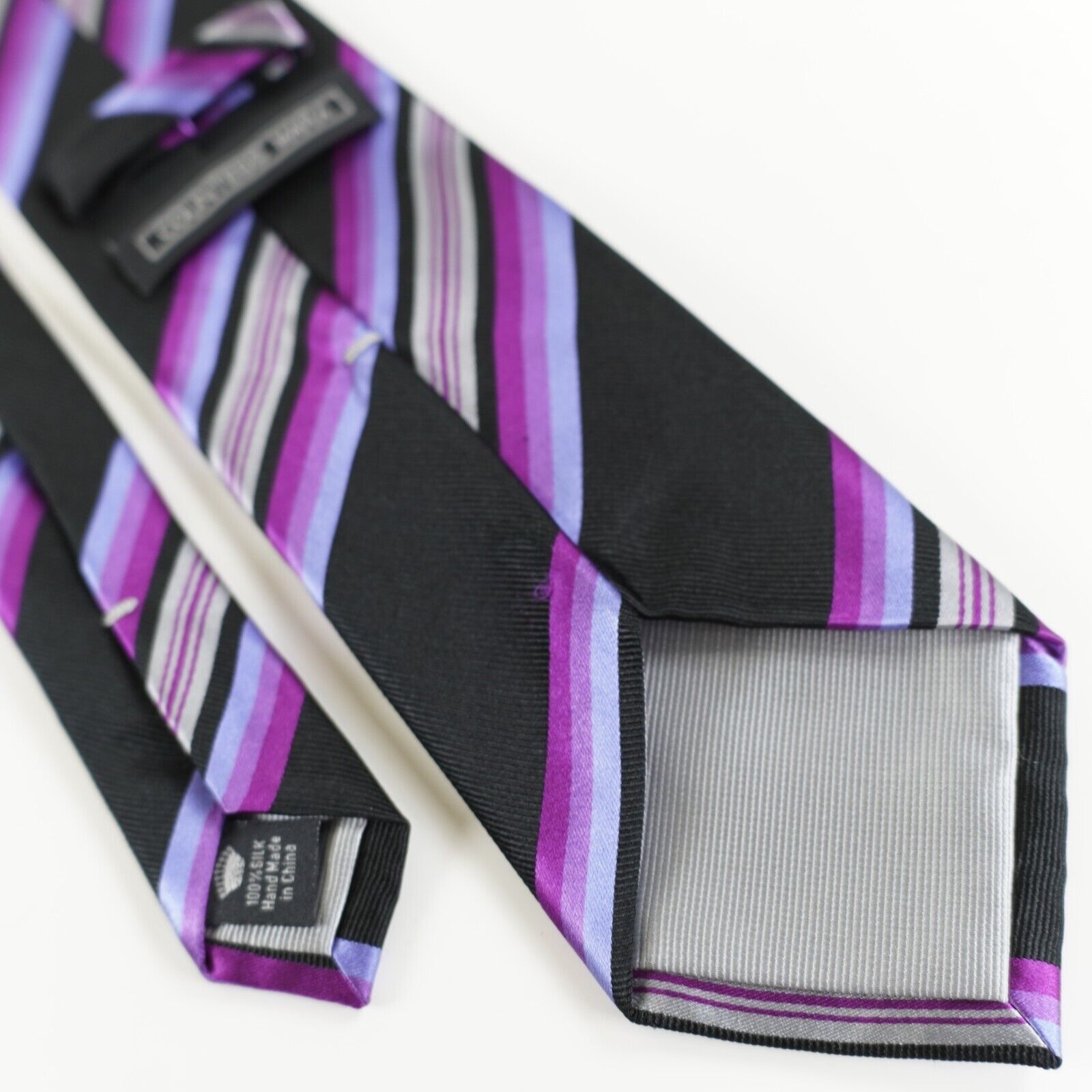 Countess Mara Countess Mara Black Purple Striped Woven Silk Tie Size ONE SIZE - 3 Thumbnail