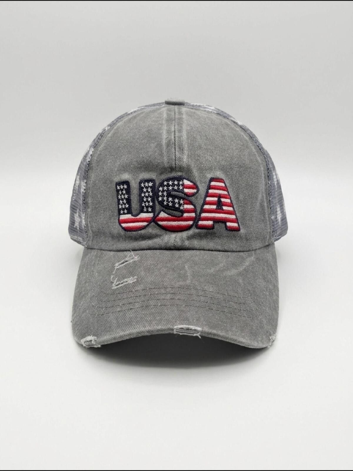 Other Gray USA Embroidered Trucker Hat Size ONE SIZE - 1 Thumbnail