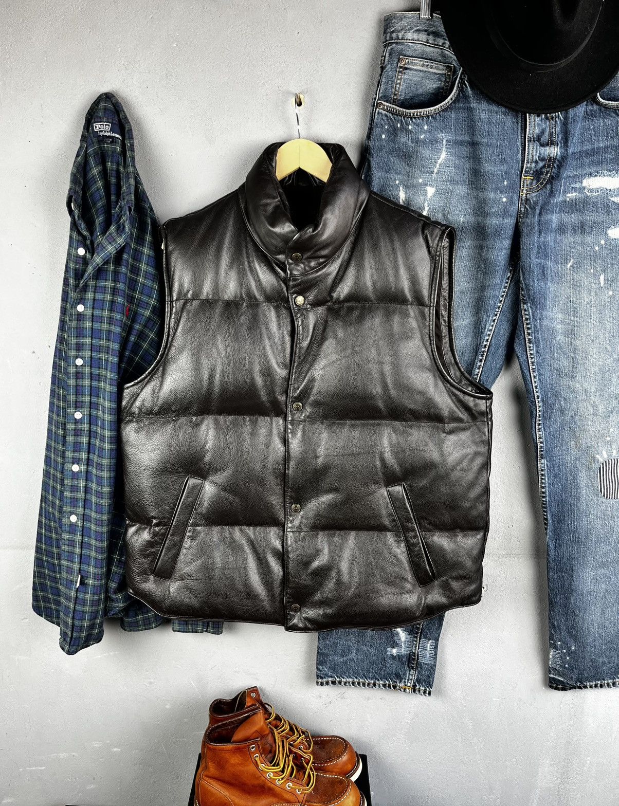 Schott River Woods mens leather vest schott style western Size US XL / EU 56 / 4 - 2 Thumbnail