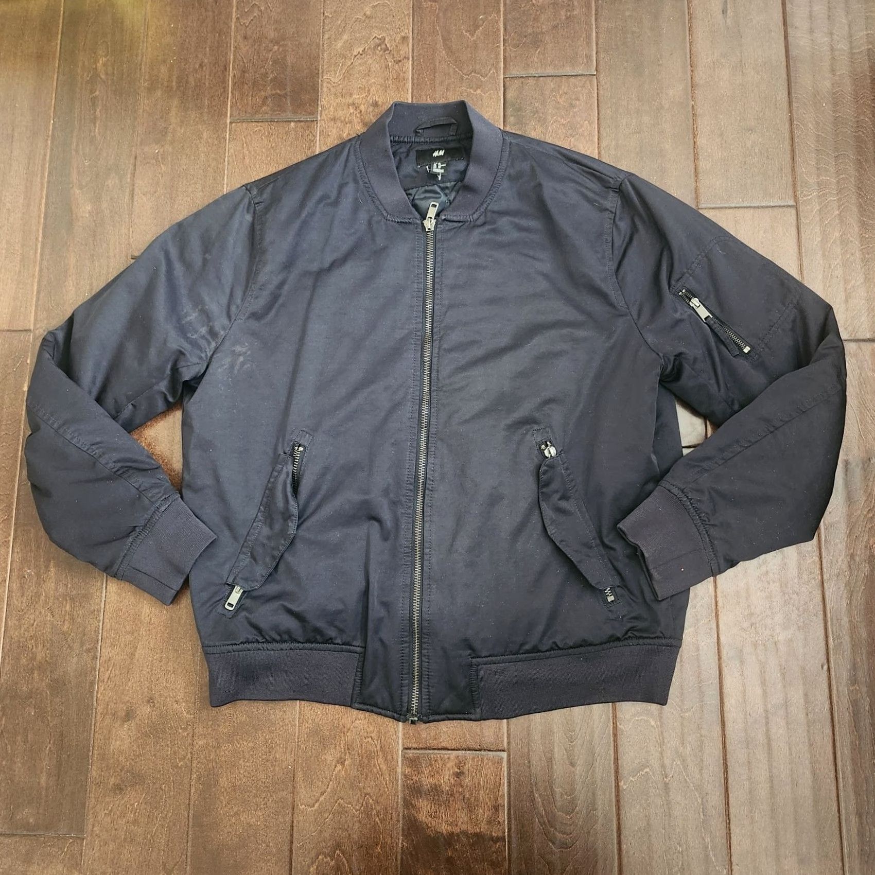 H&M H&M Bomber Jacket Mens XL Black Full Zip (Minor Stains) Size US XL / EU 56 / 4 - 2 Thumbnail