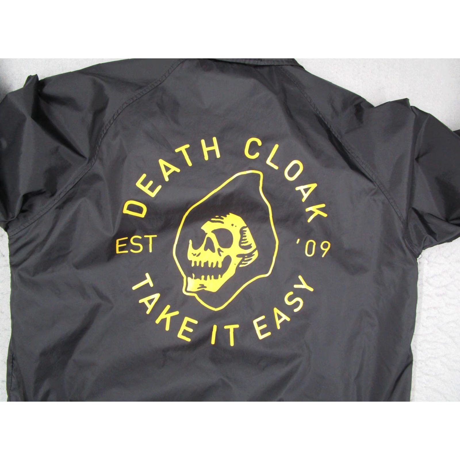 Death Cloak Jacket Mens Large Black Skull Windbreaker Take It Easy USA Coach