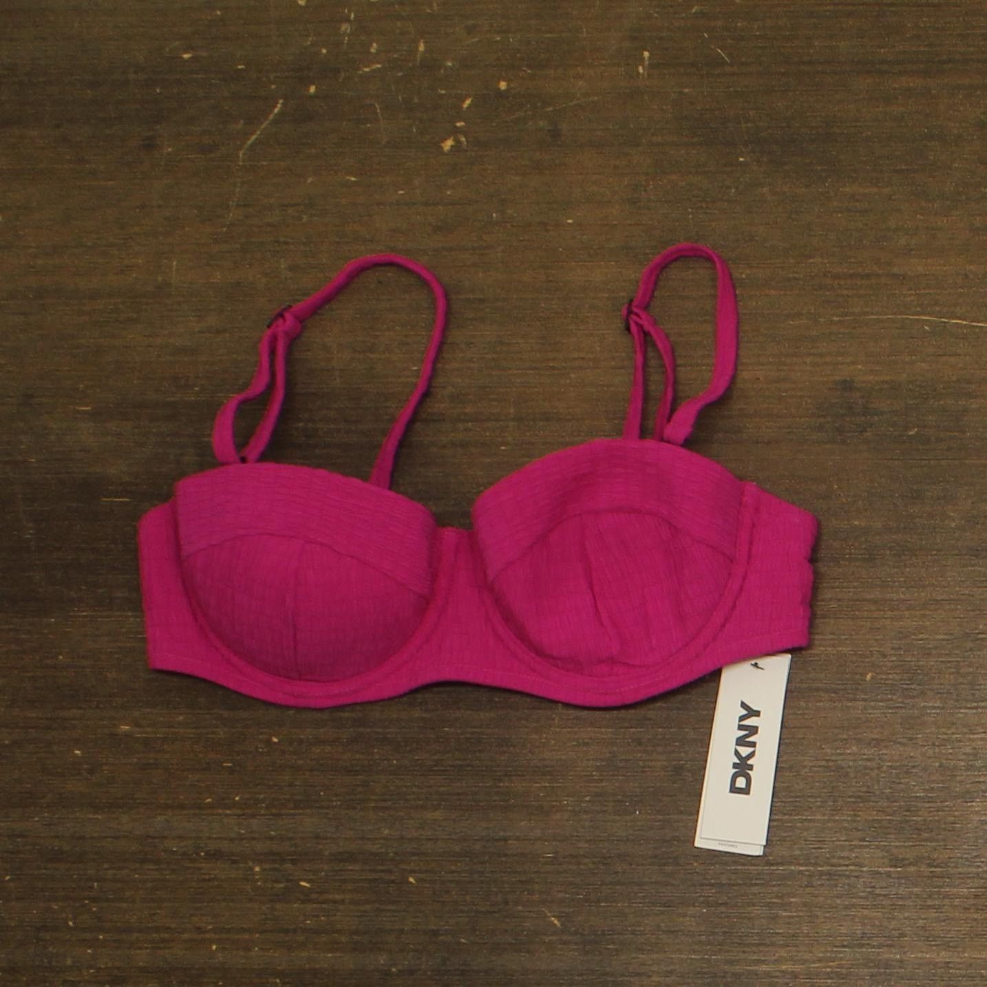 Dkny Textured Bikini Top Swim Wildberry Pink Purple M, Women's