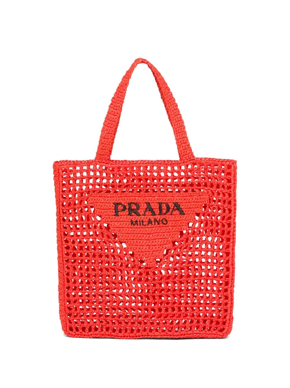 Prada triangle-logo crochet raffia tote bag Size ONE SIZE - 1 Thumbnail