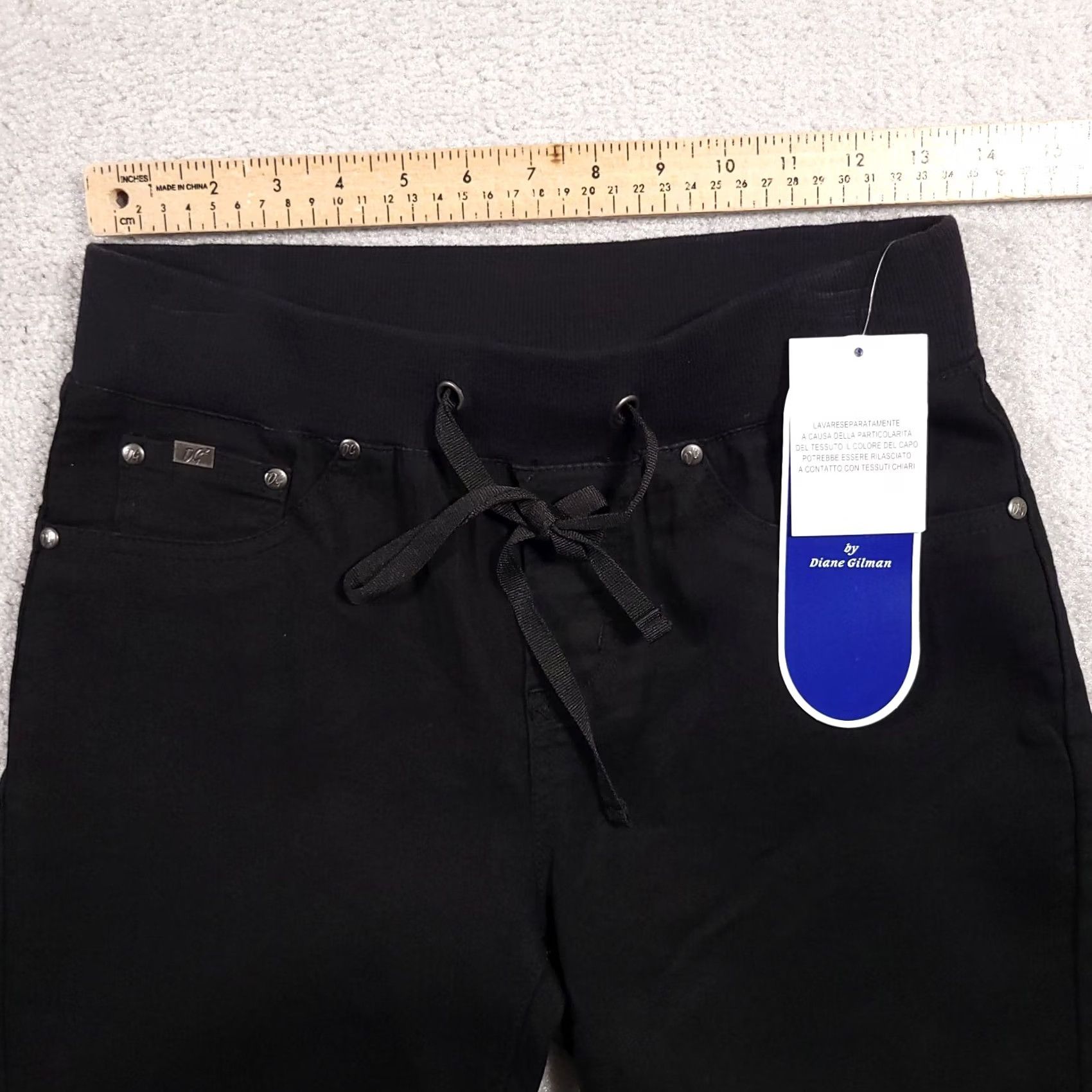 Vintage DG2 by Diane Gilman Stretch Pull On Ankle Jeggings Black PXS Petite Women Size Jegging Tapered Slim Comfort Drawstring Size 26" / US 2 / IT 38 - 3 Thumbnail