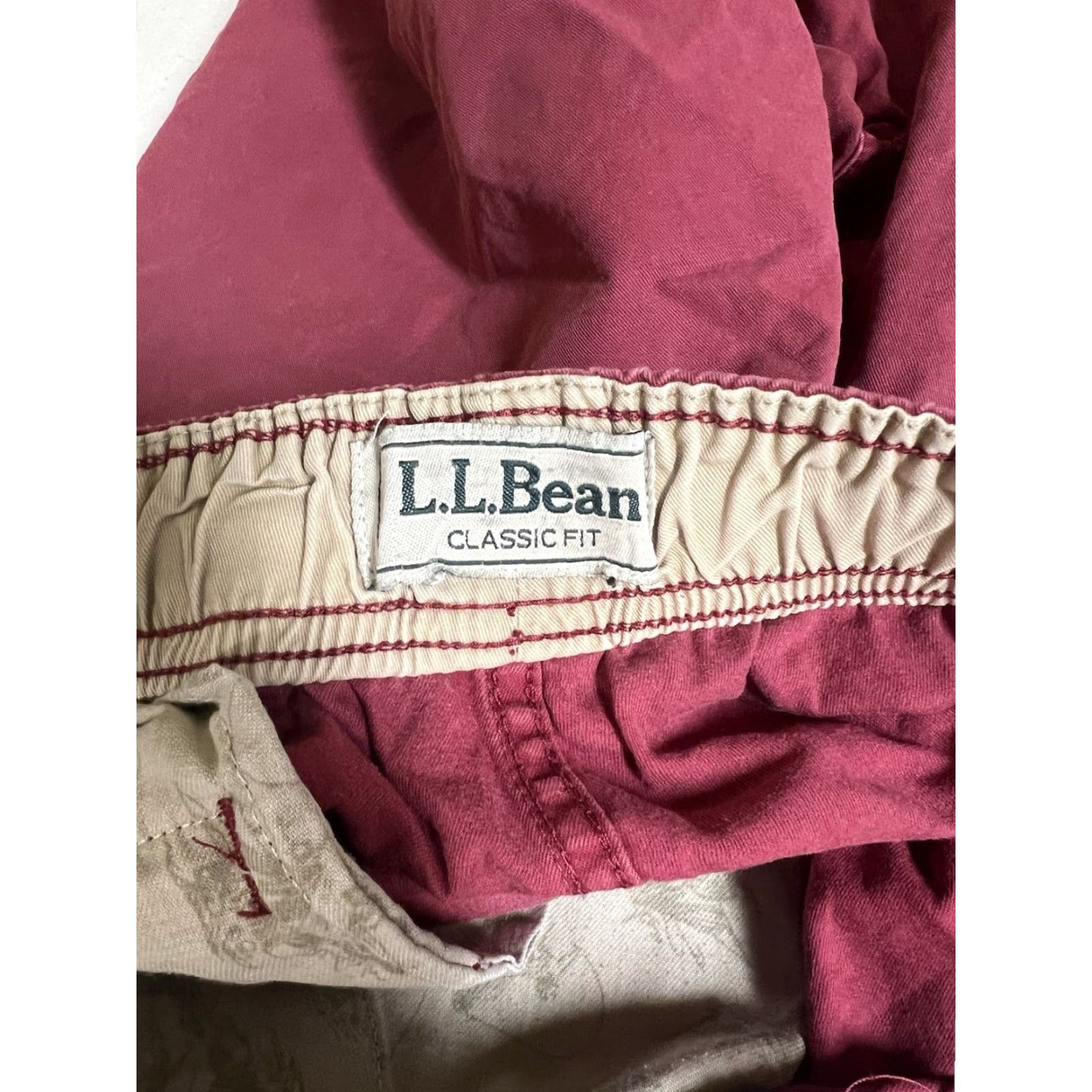 Vintage L.L. Bean Shorts Men's Large Red Pull On Drawstring Classic Fit Style 36” Fade Casual Outdoor Canvas Cotton Pockets Baggy? Size US 33 - 3 Thumbnail