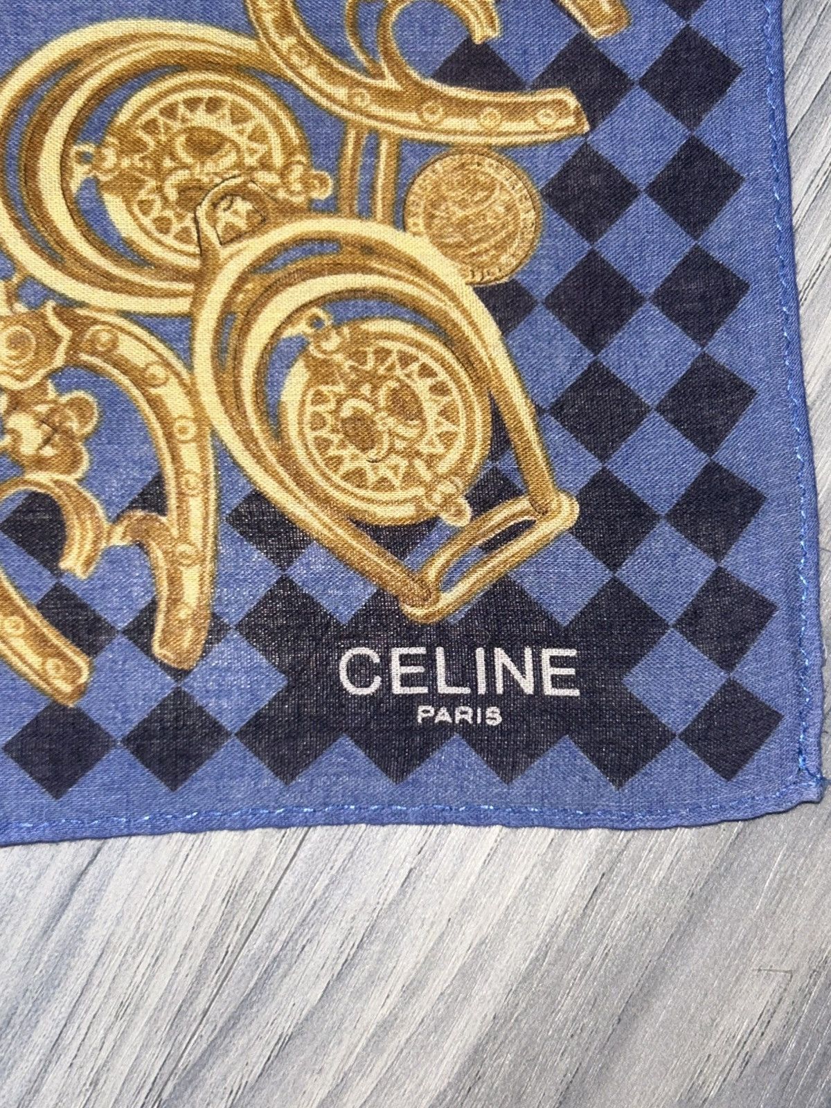 Celine Vintage Celine Blue Cotton Handkerchief with Gold Design Size ONE SIZE - 5 Thumbnail