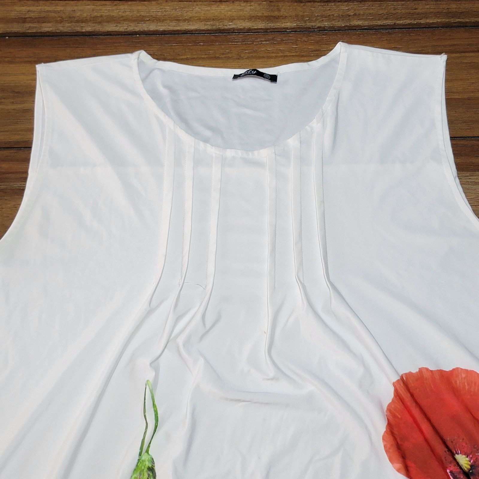Other Lily White w/ Orange Flowers Sleeveless Blouse - Size 2XL Size XXL / US 16-18 / IT 52-54 - 2 Thumbnail