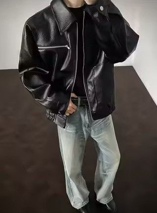Japanese Brand PU Leather Coats Turn-down Collar Zipper Jacket Size US L / EU 52-54 / 3 - 10 Thumbnail