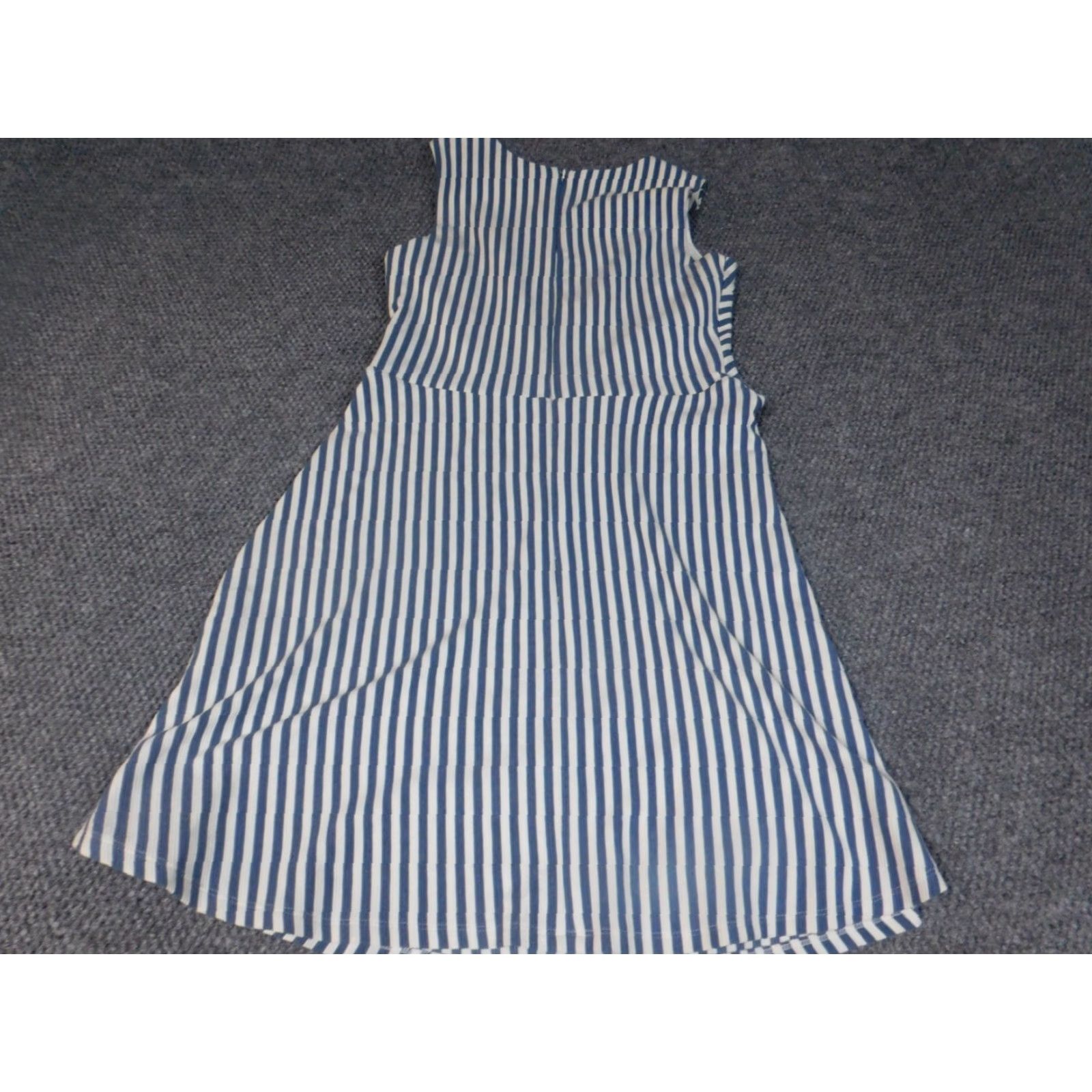Vintage Sangria Dress Womens A-Line Knee Length Blue Stripe Knit Cotton Mock Neck Puff Sleeve Zip Casual 8 8 Womens Size M / US 6-8 / IT 42-44 - 6 Thumbnail