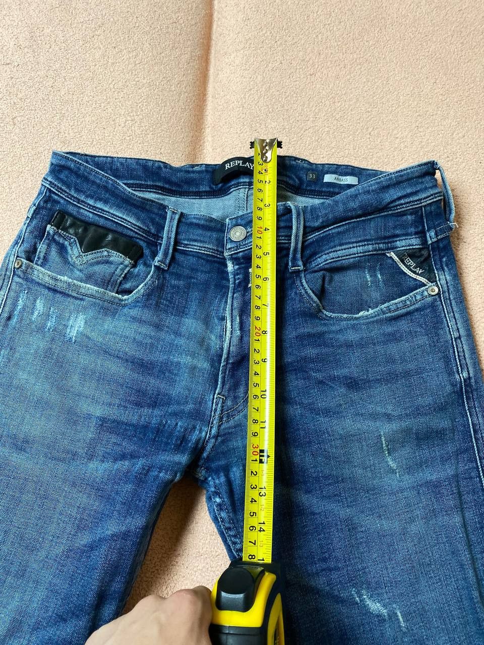 Replay × Vintage Replay Anbass Slim Fit Mid Wash Jeans Blue Size US 33 - 15 Thumbnail