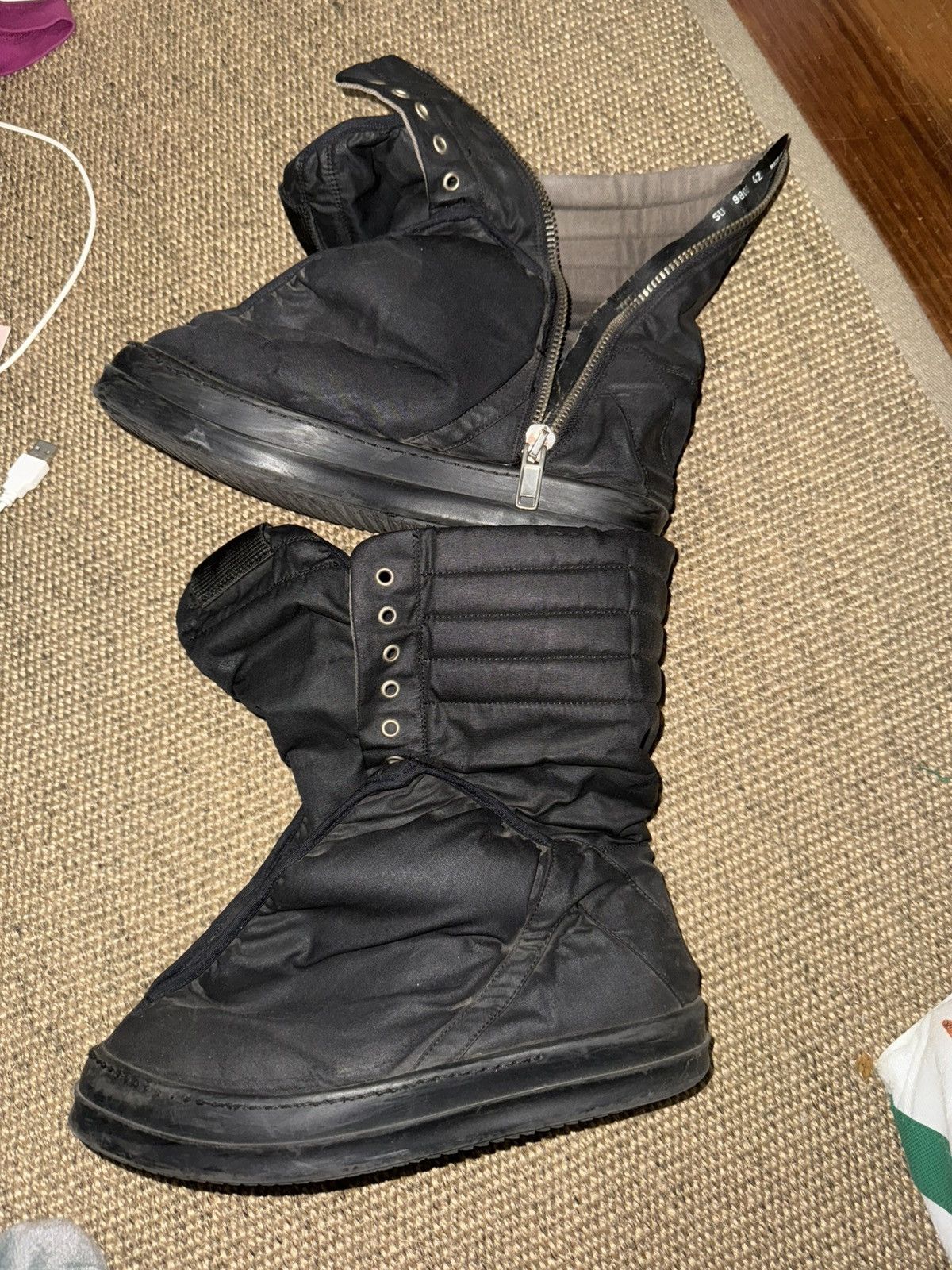 RICK OWENS DRKSHDW Hexa Black Canvas Sneakers New Size 42 US