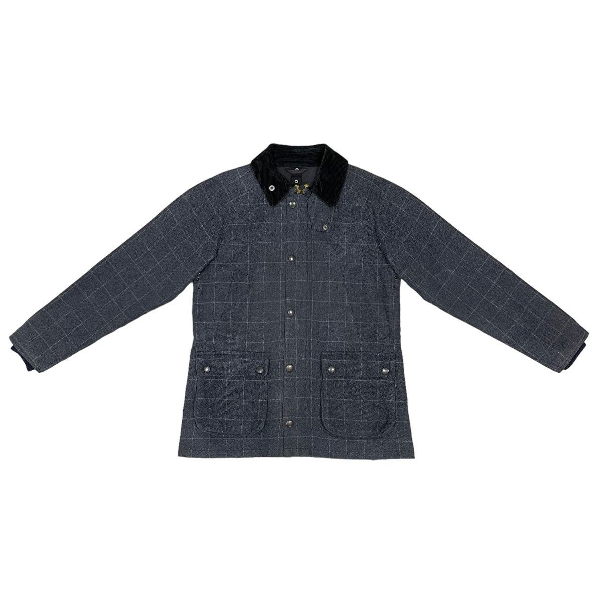 image of Barbour Sl Beadale Waxed Wool Check Jacket Size 40 in Grey, Men's